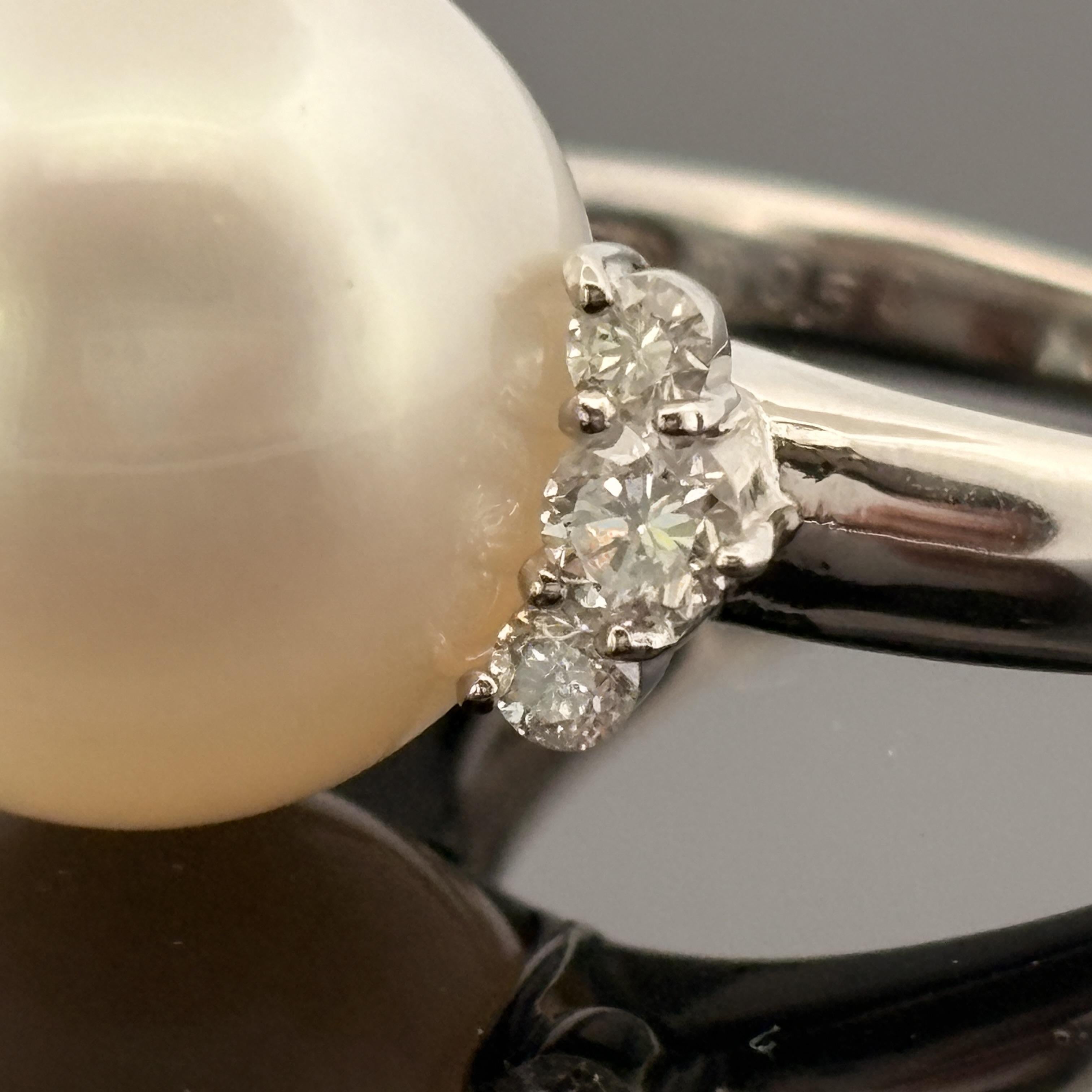 Estate South Sea Pearl & Diamond Platinum Ring 15.2mm