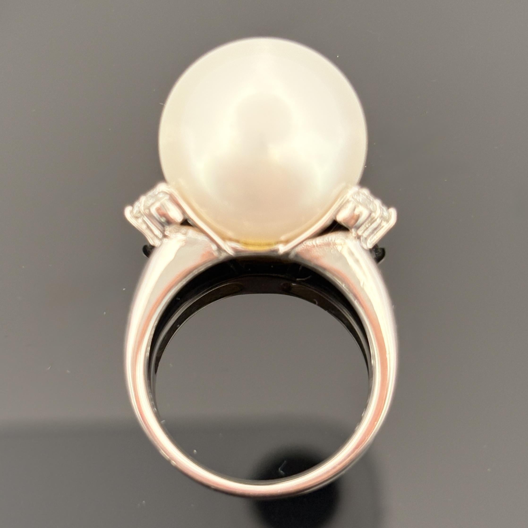 Estate South Sea Pearl & Diamond Platinum Ring 15.2mm