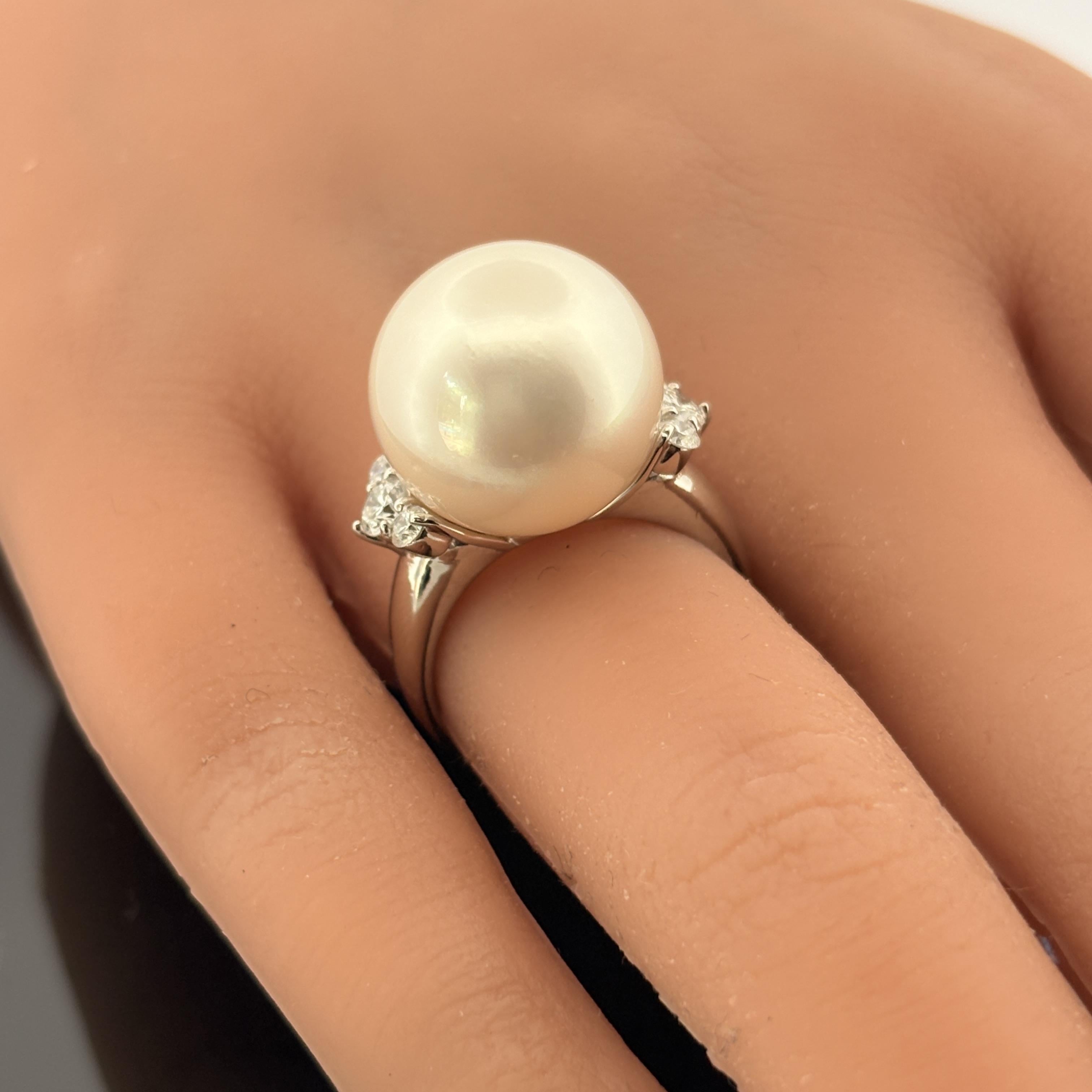 Estate South Sea Pearl & Diamond Platinum Ring 15.2mm