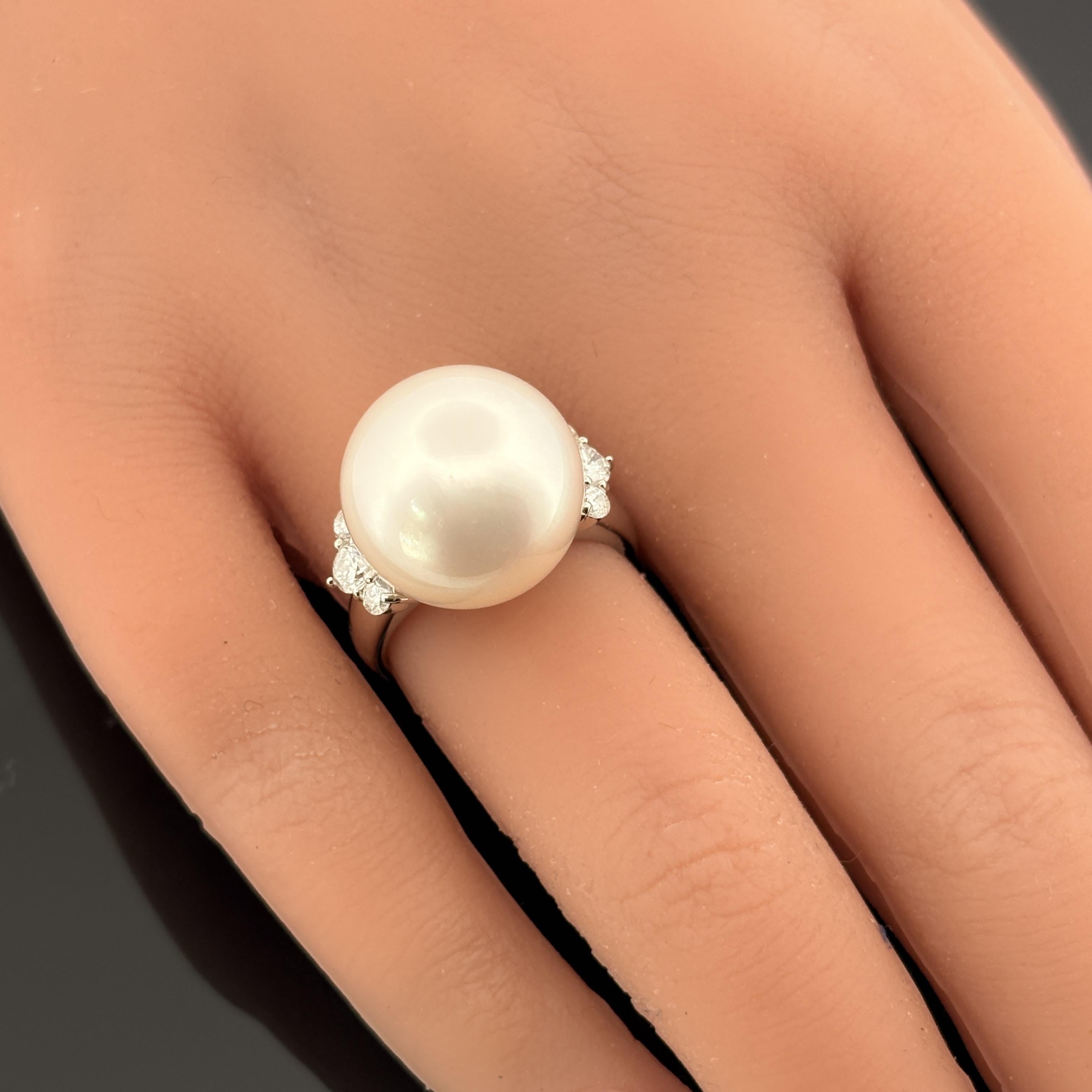 Estate South Sea Pearl & Diamond Platinum Ring 15.2mm