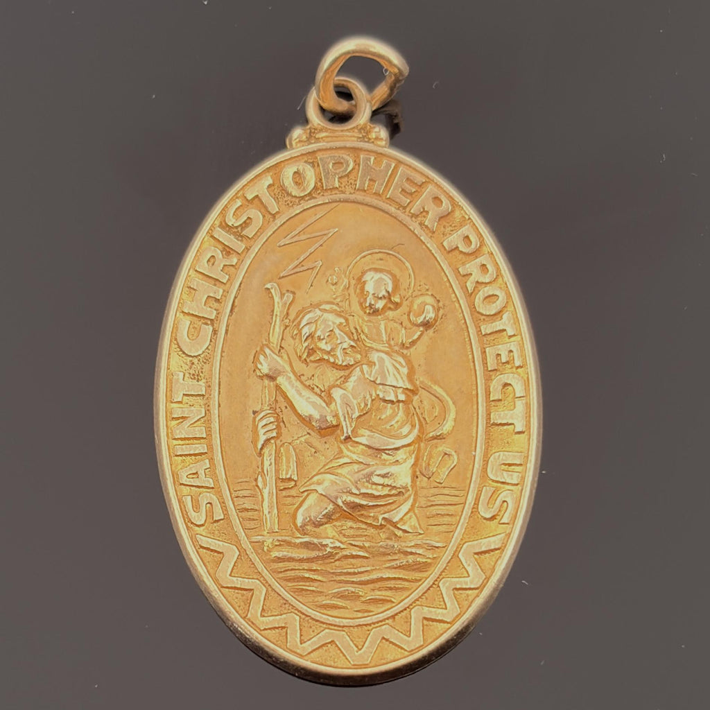Vintage St. Christopher Oval Medal 14k Gold 29.2mm