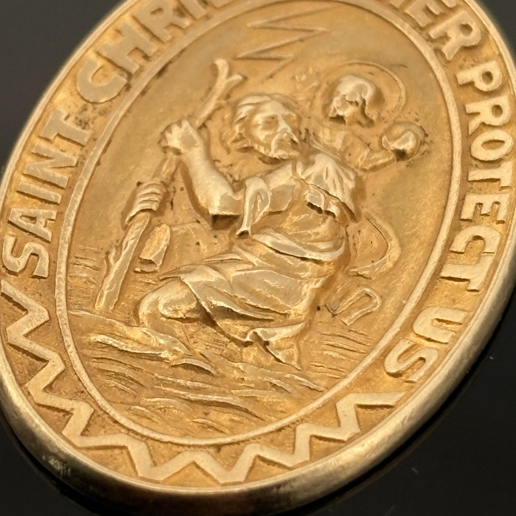 Vintage St. Christopher Oval Medal 14k Gold 29.2mm