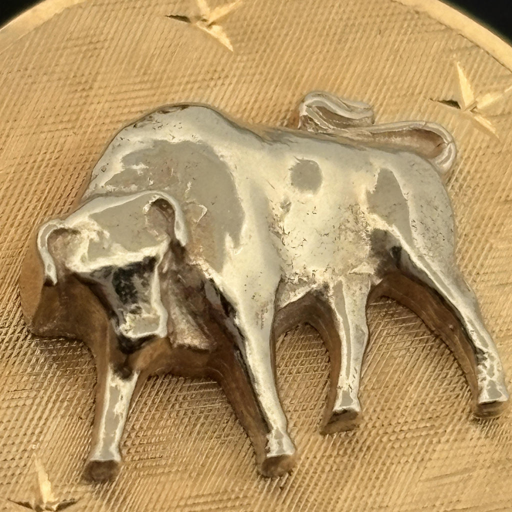 Vintage Taurus Zodiac Pendant 14k Gold - David E Trabich - High Relief