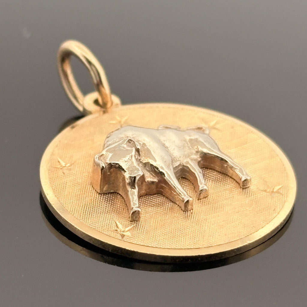 Vintage Taurus Zodiac Pendant 14k Gold - David E Trabich - High Relief