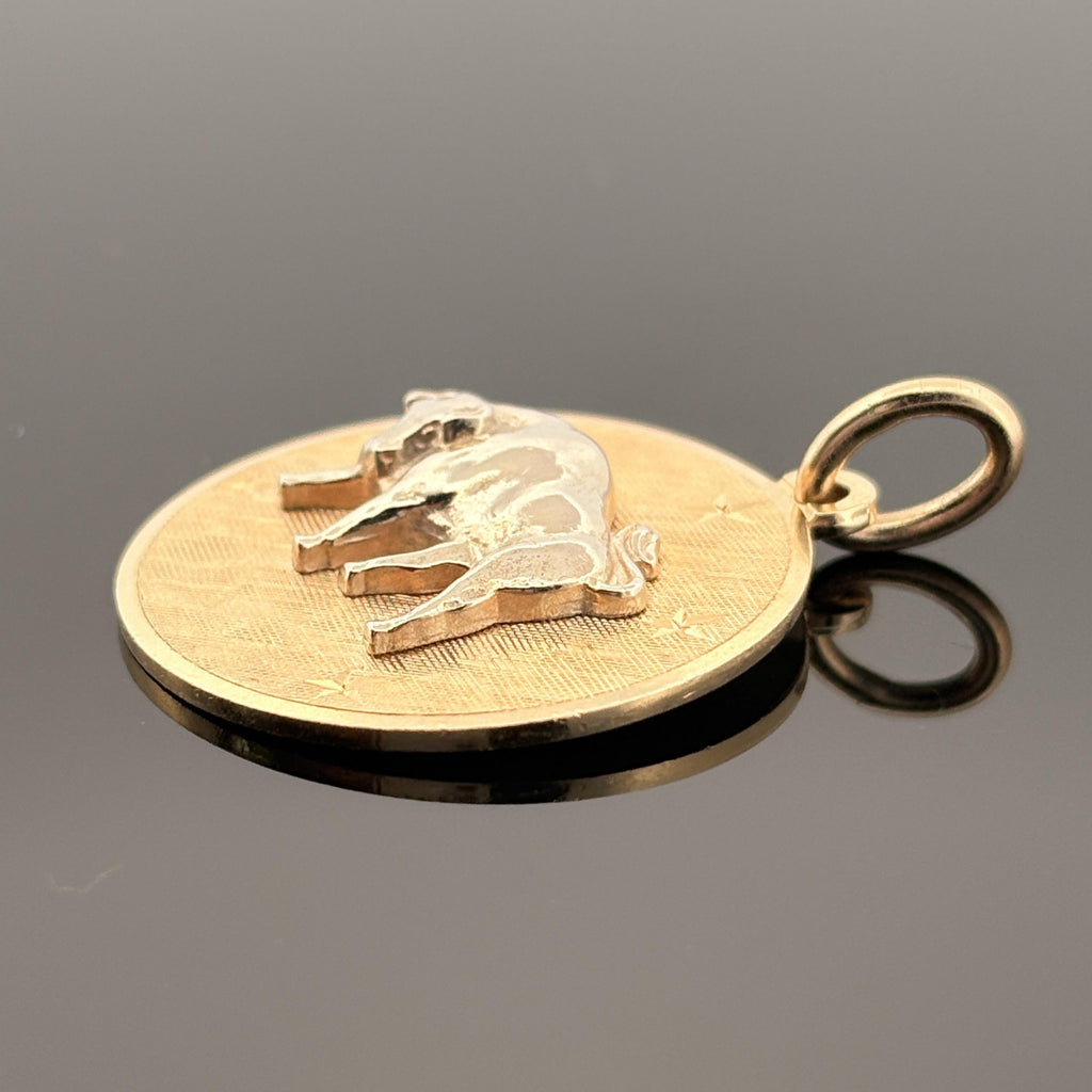 Vintage Taurus Zodiac Pendant 14k Gold - David E Trabich - High Relief
