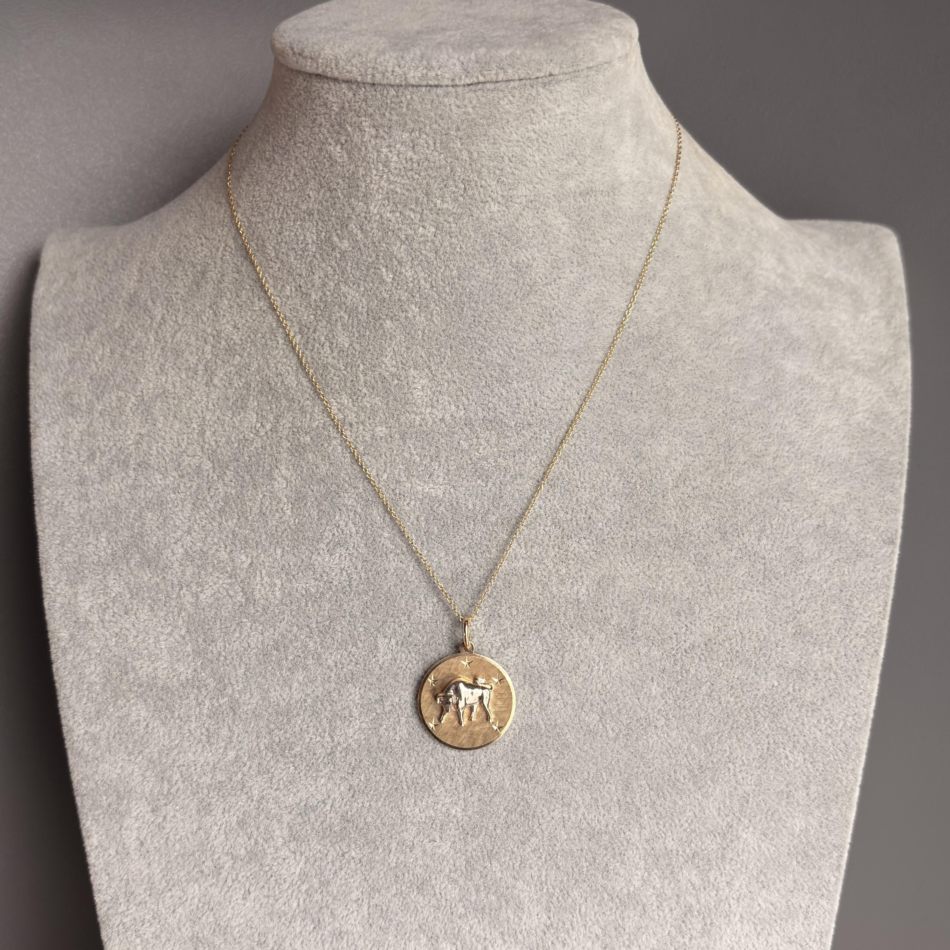 Vintage Taurus Zodiac Pendant 14k Gold - David E Trabich - High Relief