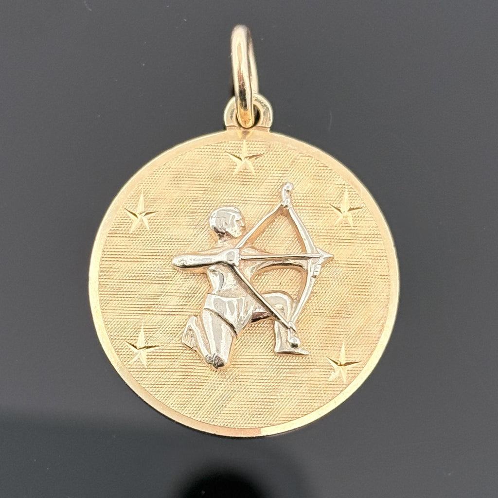 Vintage Sagittarius Zodiac Pendant 14k Gold - David E Trabich - High Relief