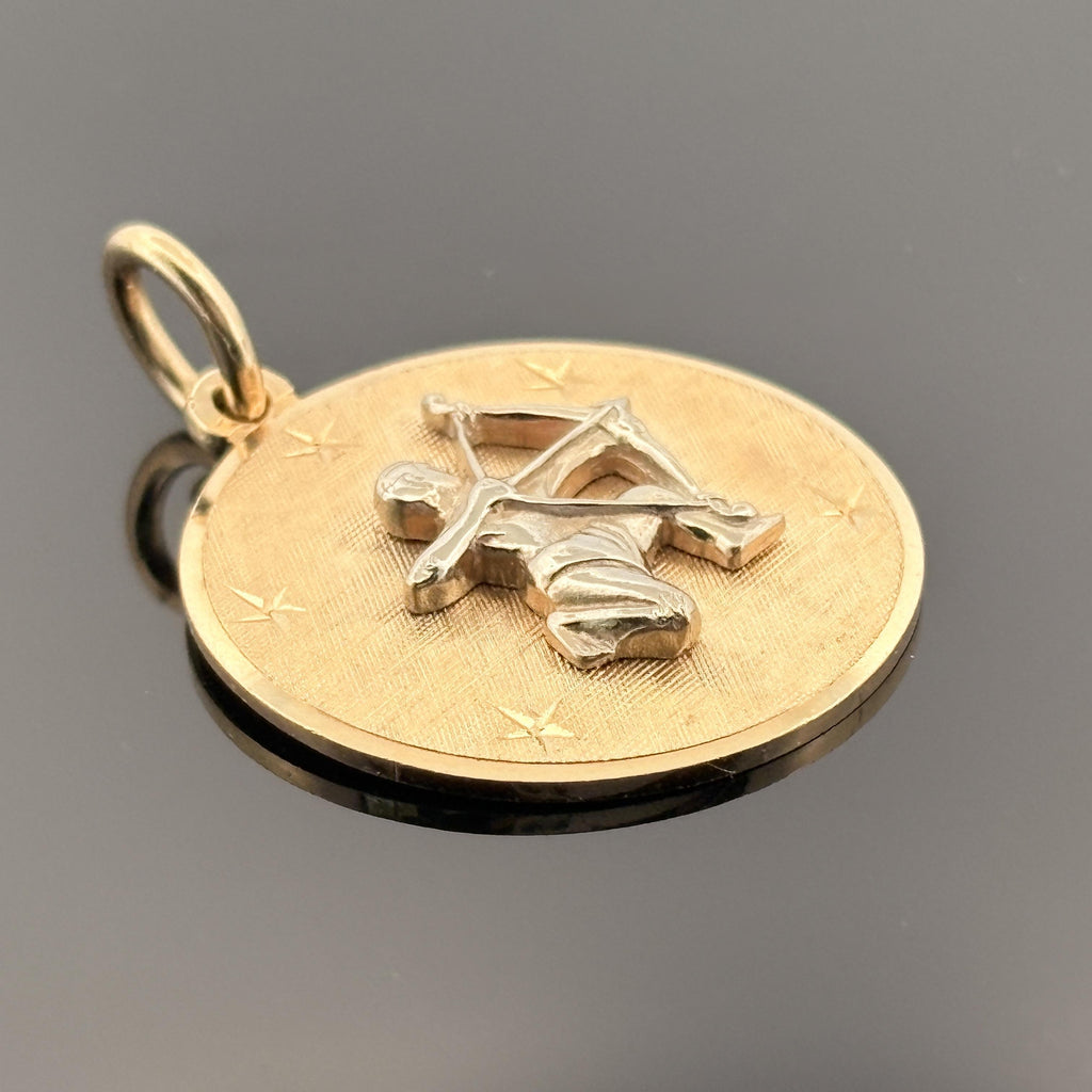 Vintage Sagittarius Zodiac Pendant 14k Gold - David E Trabich - High Relief