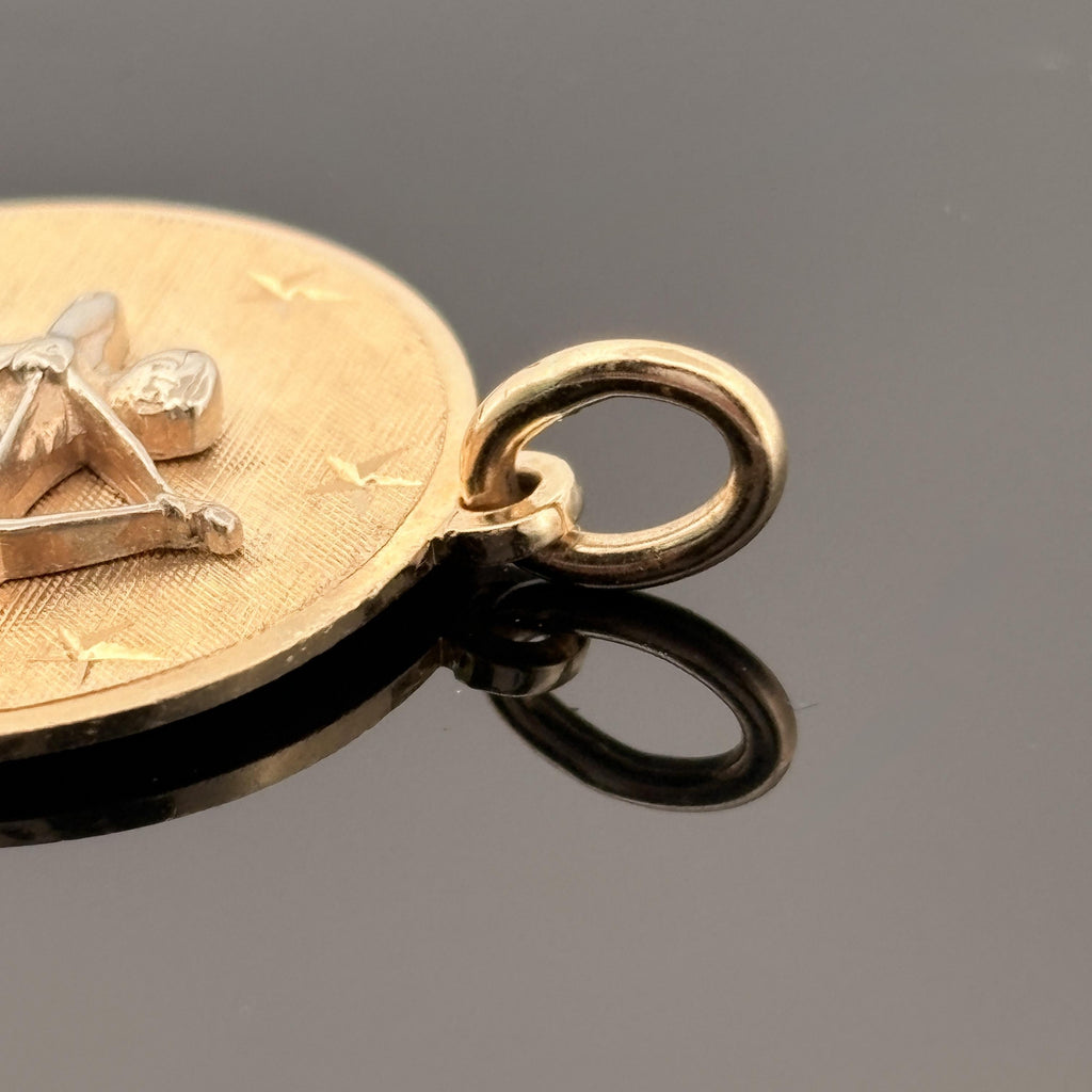 Vintage Sagittarius Zodiac Pendant 14k Gold - David E Trabich - High Relief