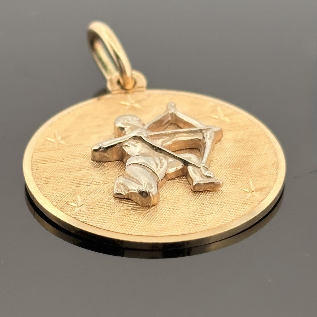 Vintage Sagittarius Zodiac Pendant 14k Gold - David E Trabich - High Relief