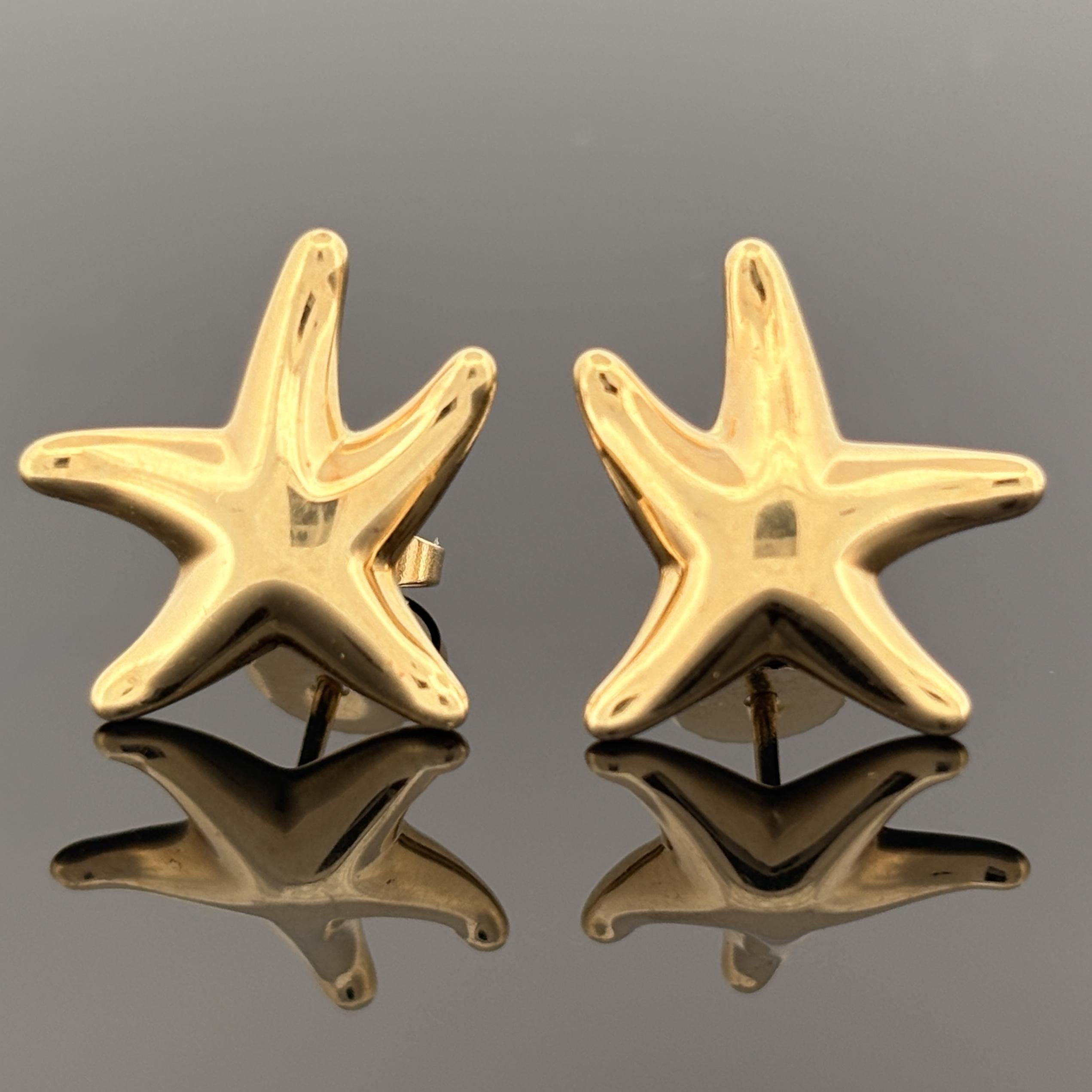 Tiffany & Co Else Peretti Starfish Stud Earrings 18k Yellow Gold