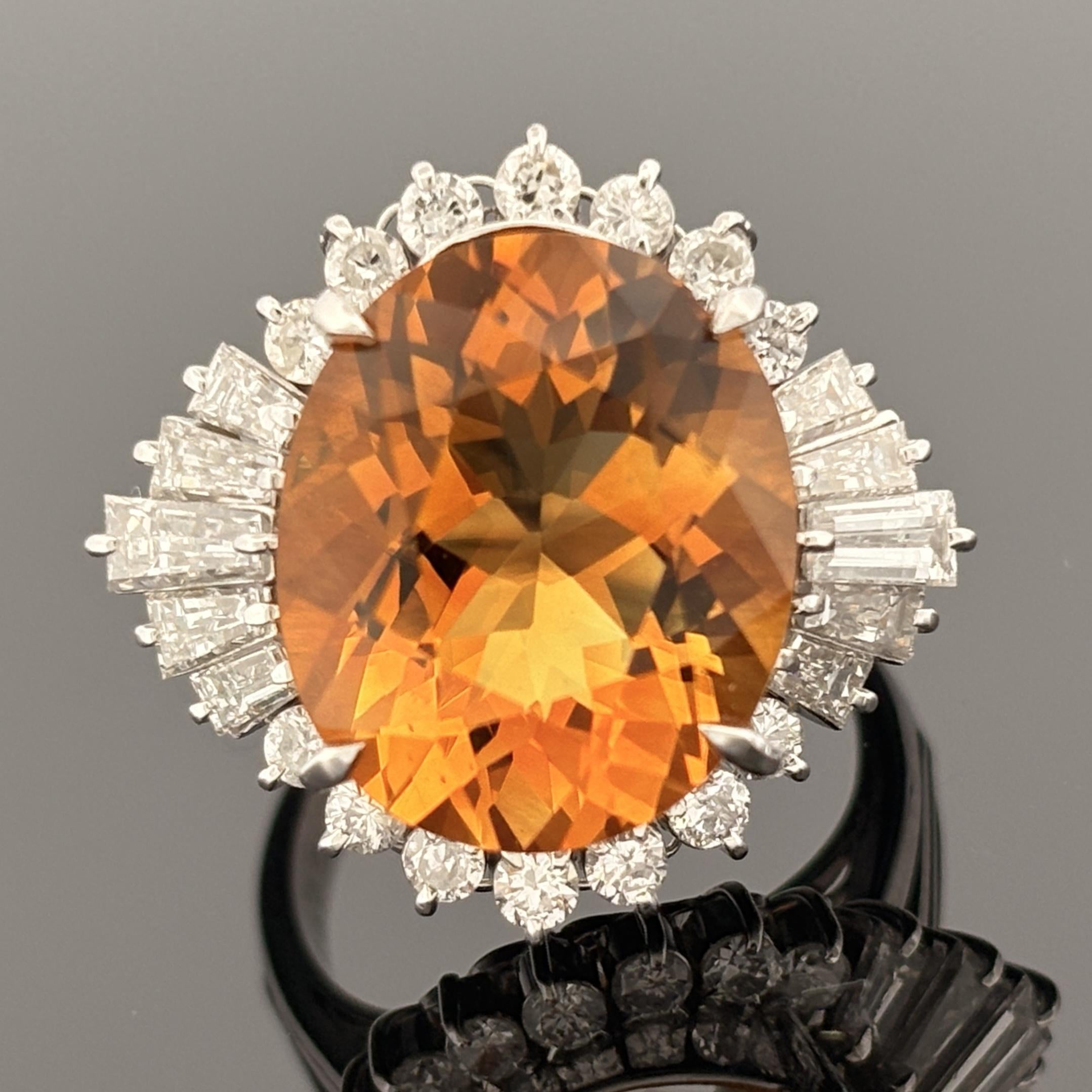 Estate 17.03ct Citrine & Diamond Platinum Cocktail Ring