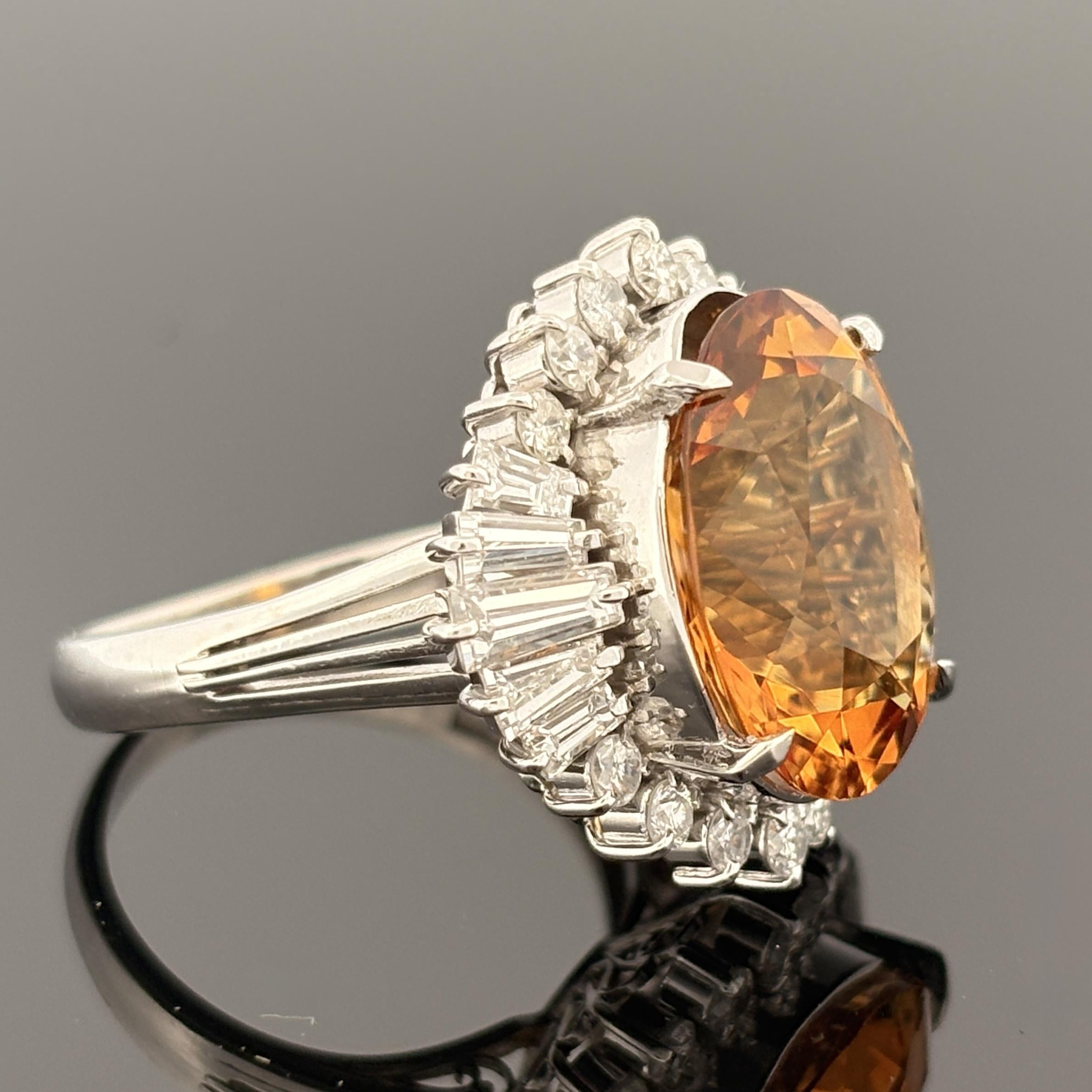 Estate 17.03ct Citrine & Diamond Platinum Cocktail Ring