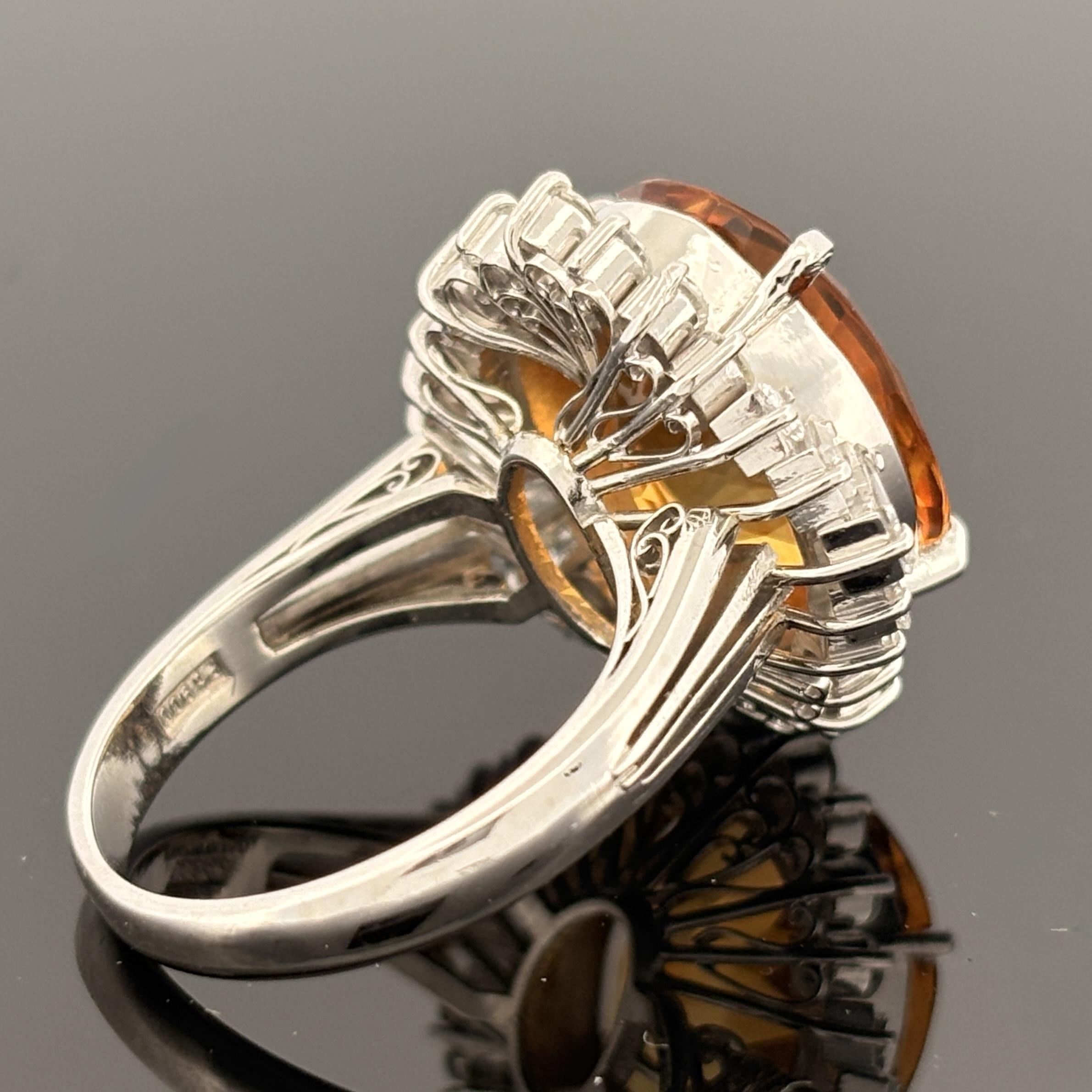 Estate 17.03ct Citrine & Diamond Platinum Cocktail Ring
