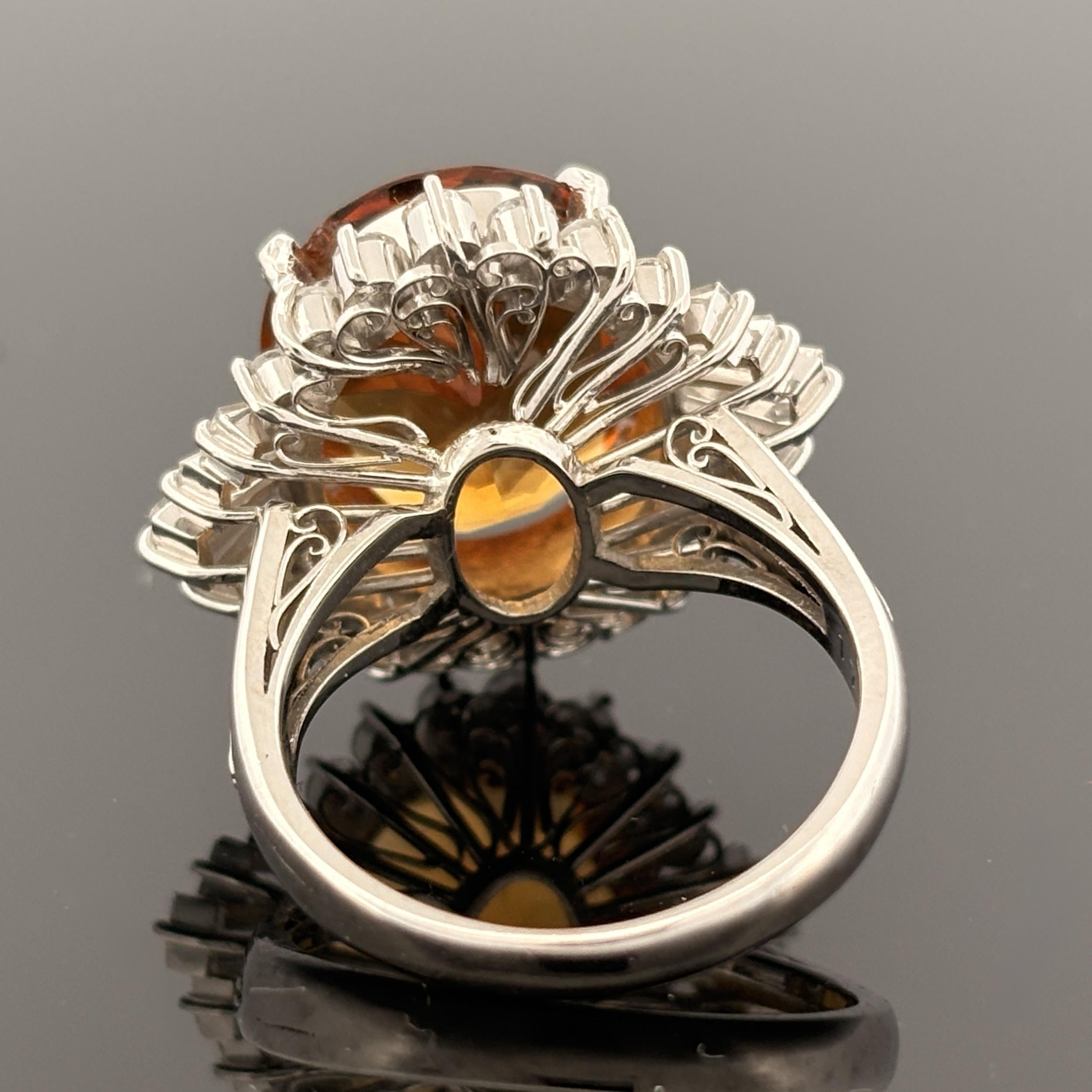 Estate 17.03ct Citrine & Diamond Platinum Cocktail Ring