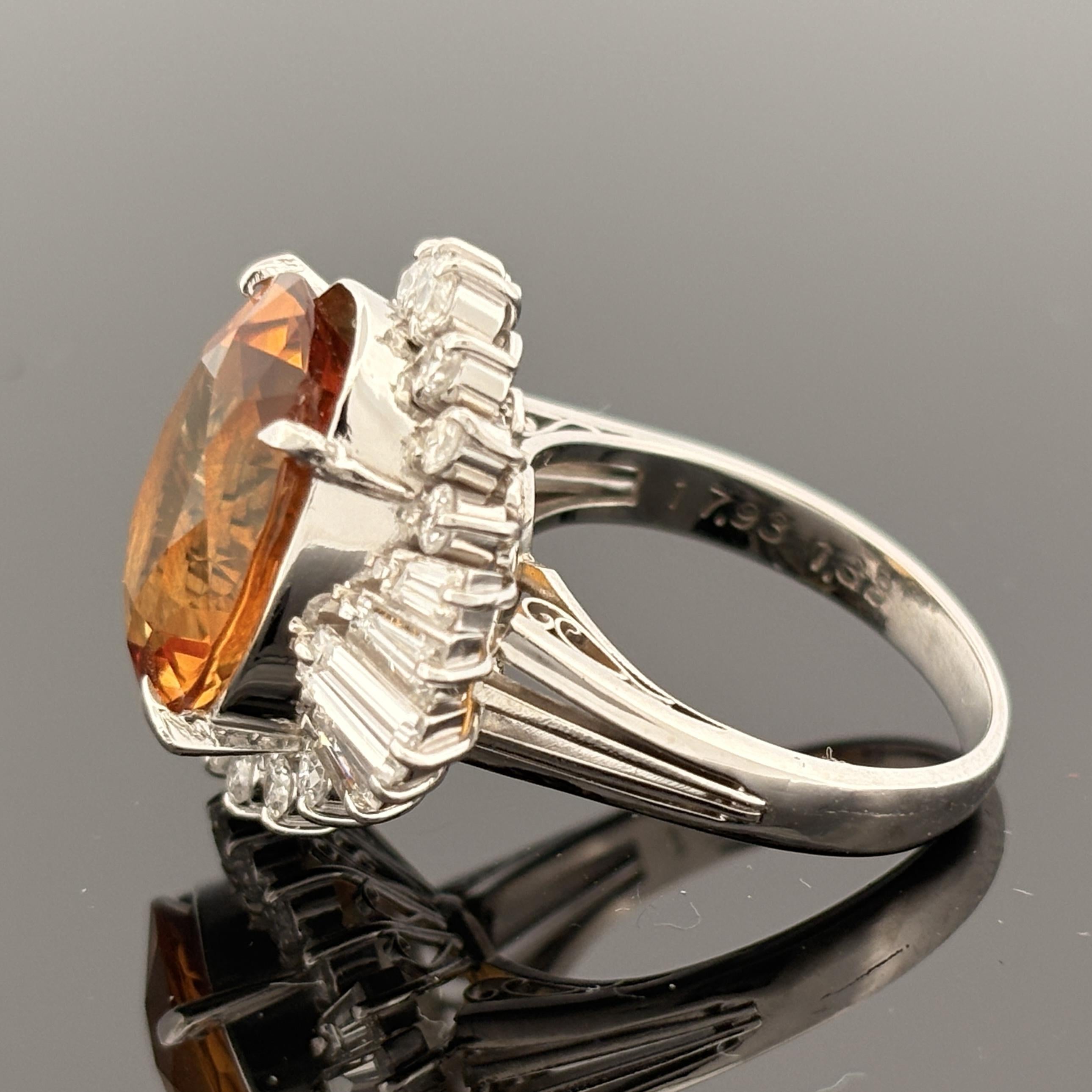 Estate 17.03ct Citrine & Diamond Platinum Cocktail Ring