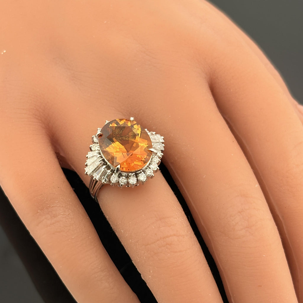 Estate 17.03ct Citrine & Diamond Platinum Cocktail Ring