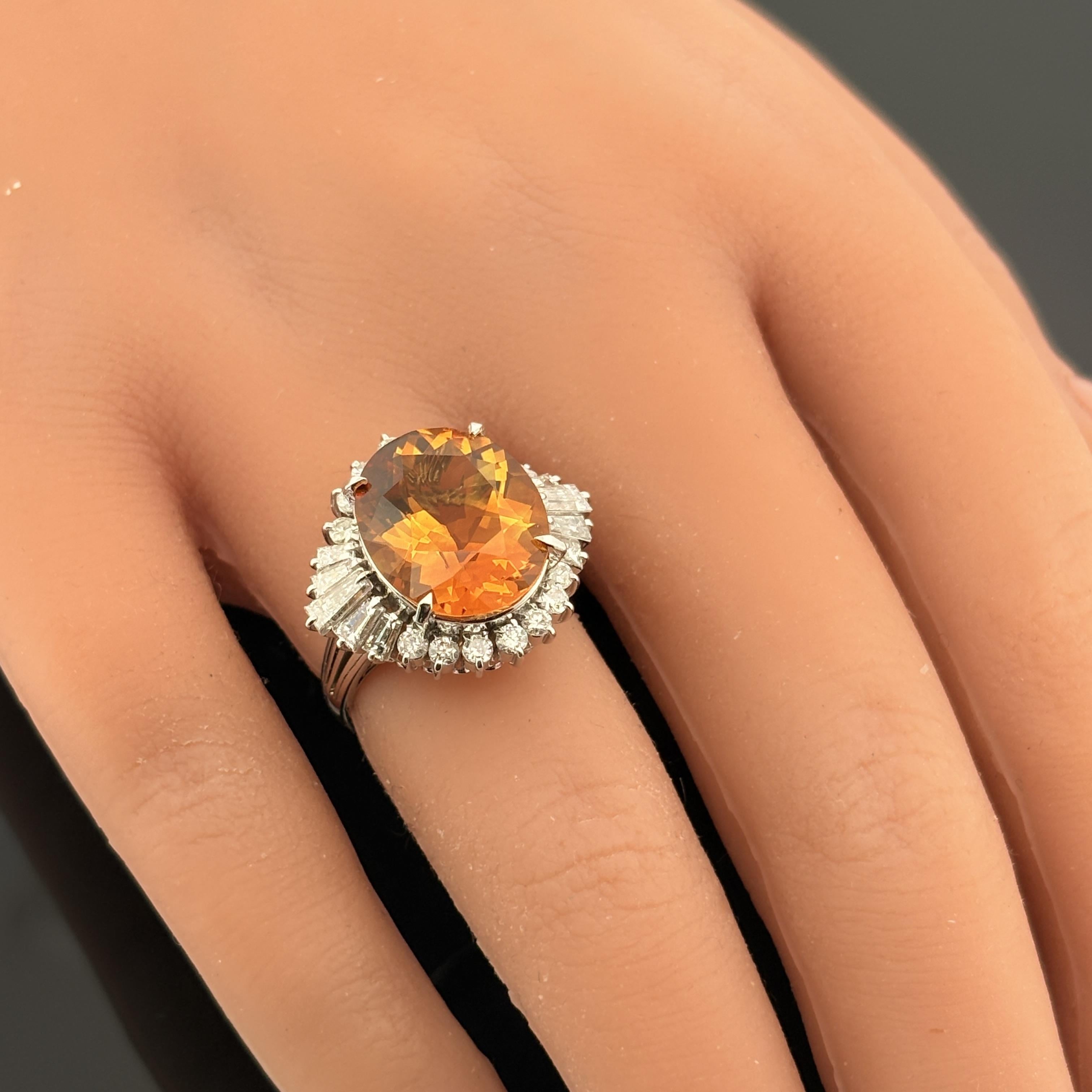 Estate 17.03ct Citrine & Diamond Platinum Cocktail Ring