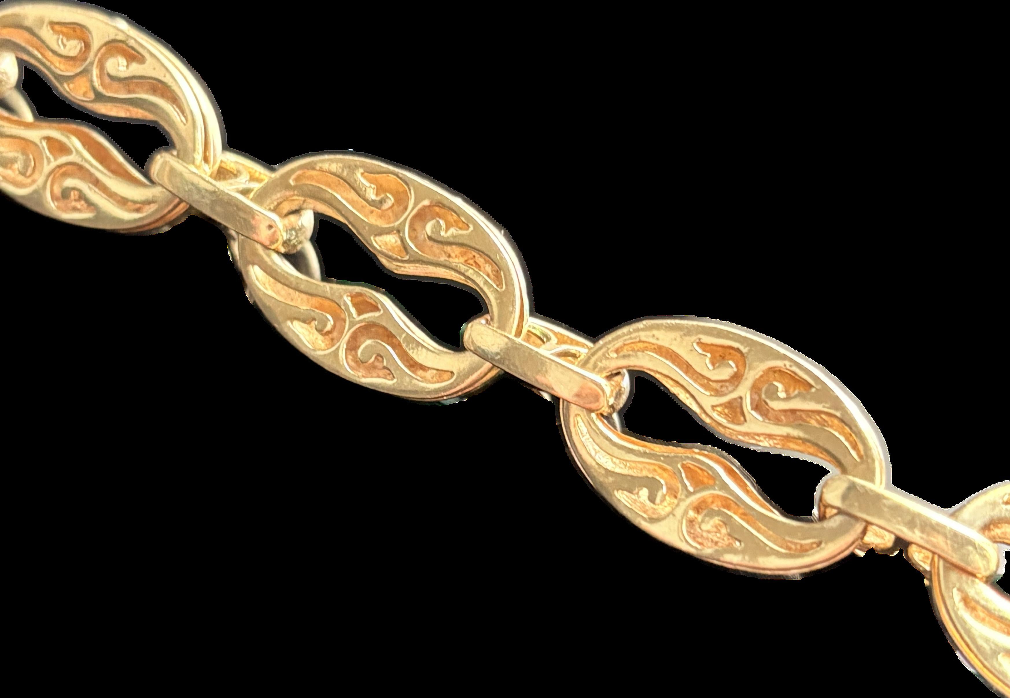 Vintage Unoarre Chunky Mariner Link Green Enamel Bracelet 18k