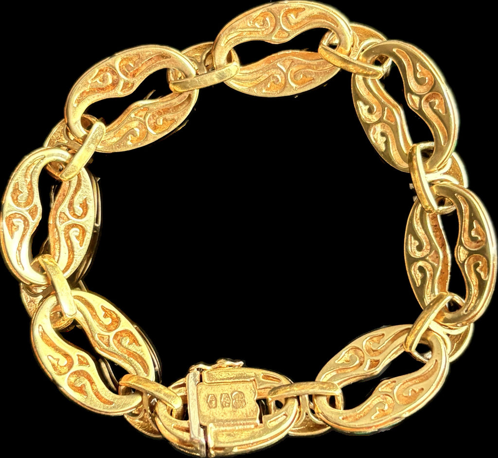 Vintage Unoarre Chunky Mariner Link Green Enamel Bracelet 18k