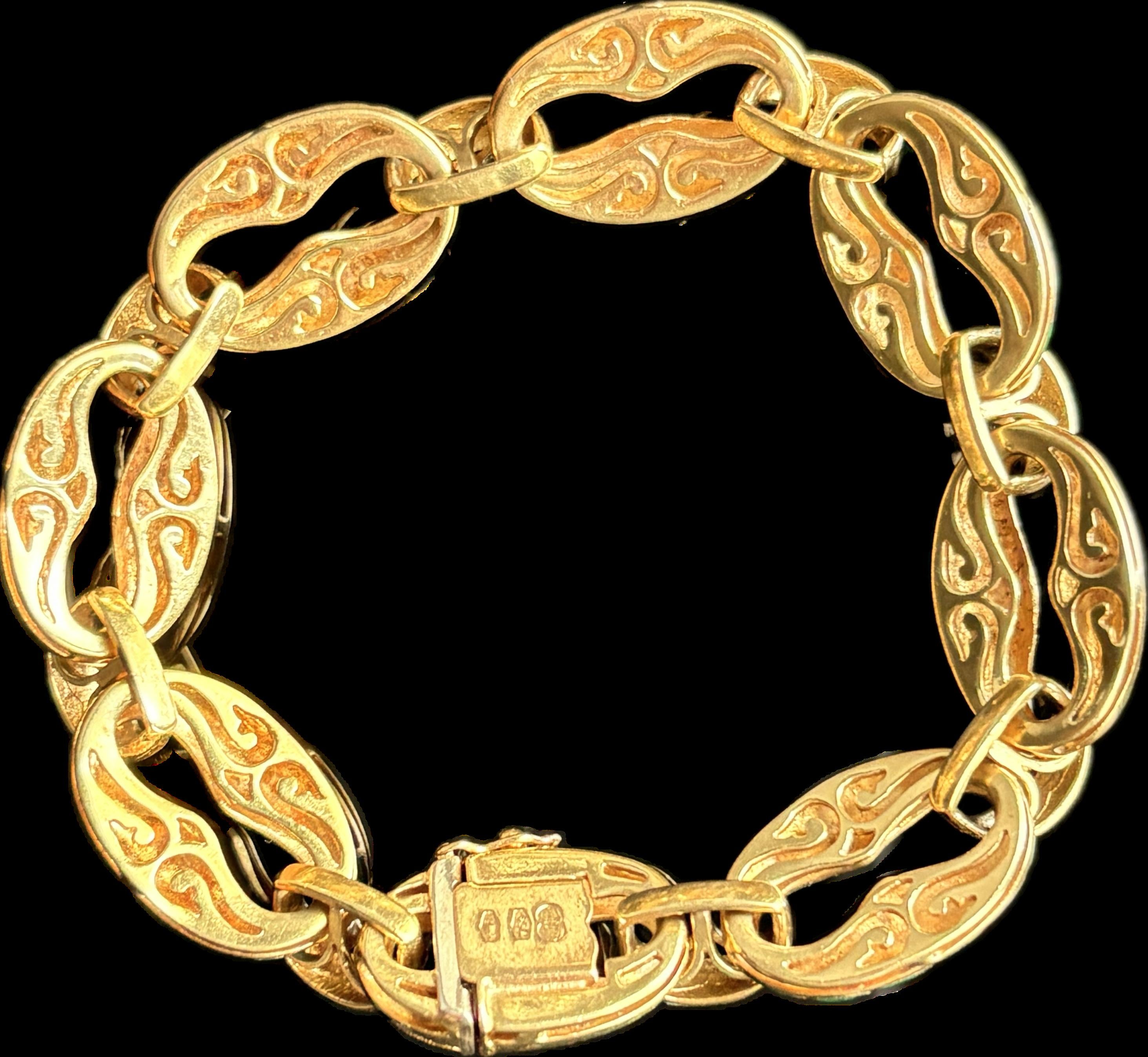 Vintage Unoarre Chunky Mariner Link Green Enamel Bracelet 18k