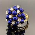 Vintage 18K Gold Diamond & Cobalt Blue Enamel Cluster Ring