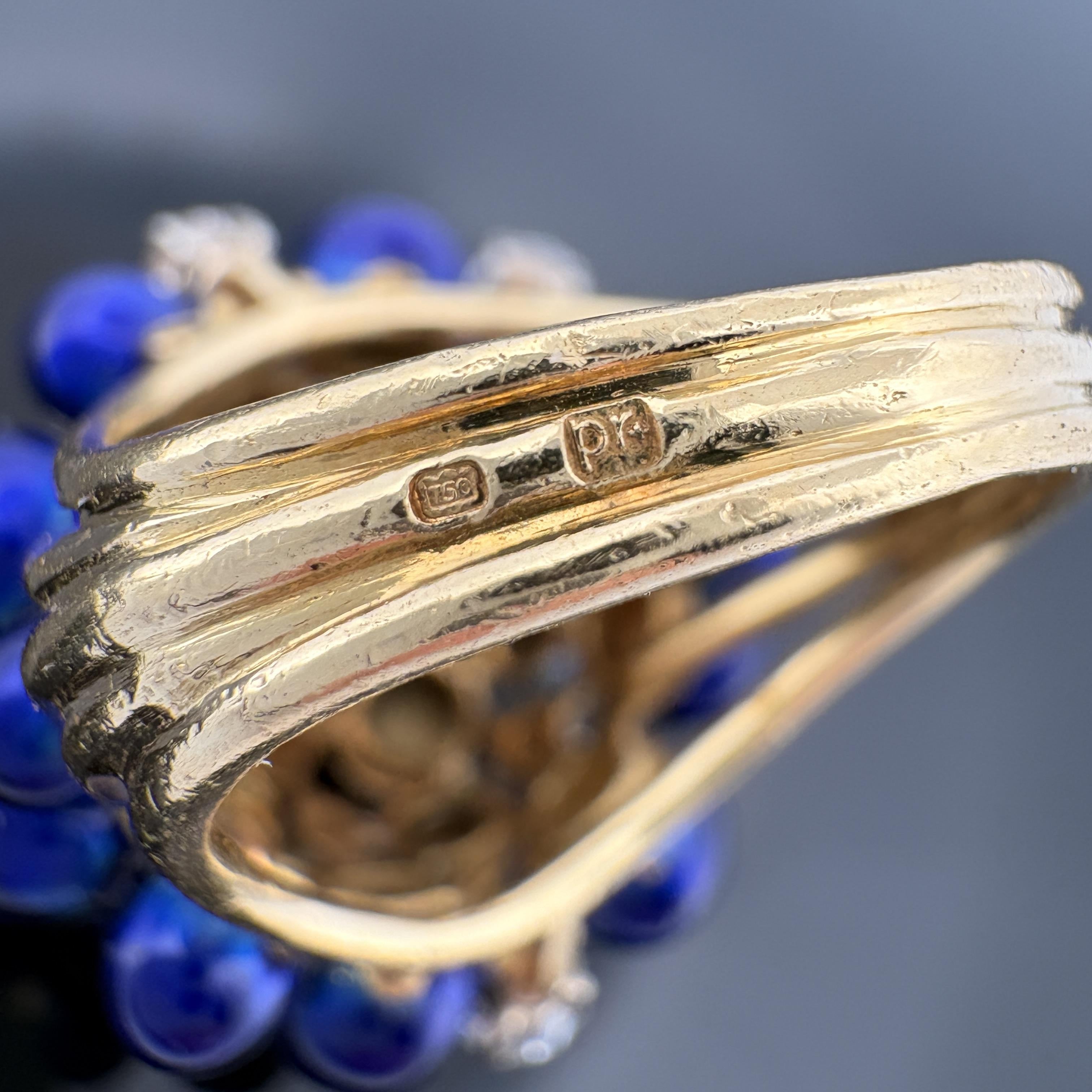 Vintage 18K Gold Diamond & Cobalt Blue Enamel Cluster Ring