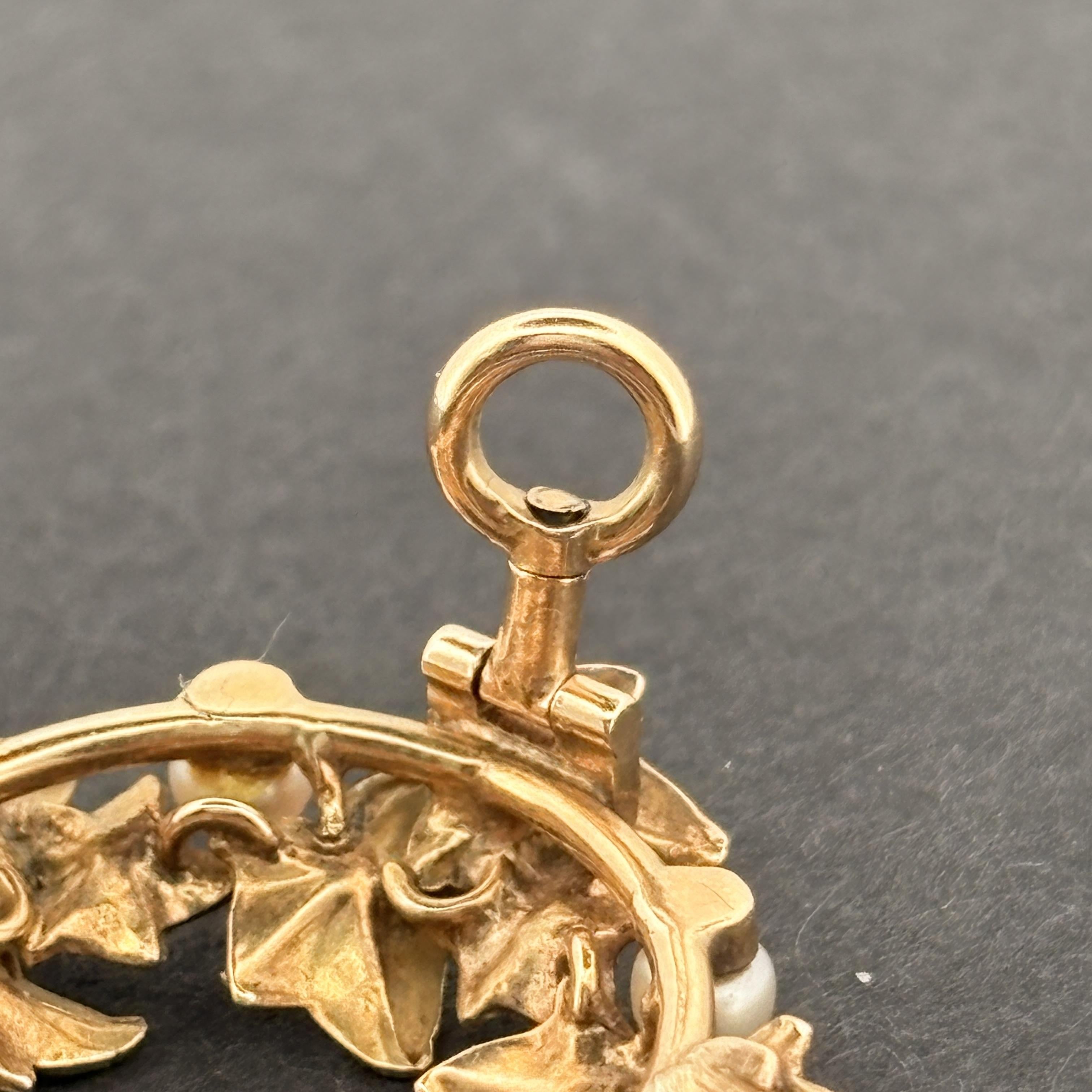 Antique Art Nouveau Pearl & Green Gold Ivy Pendant, 14k Gold