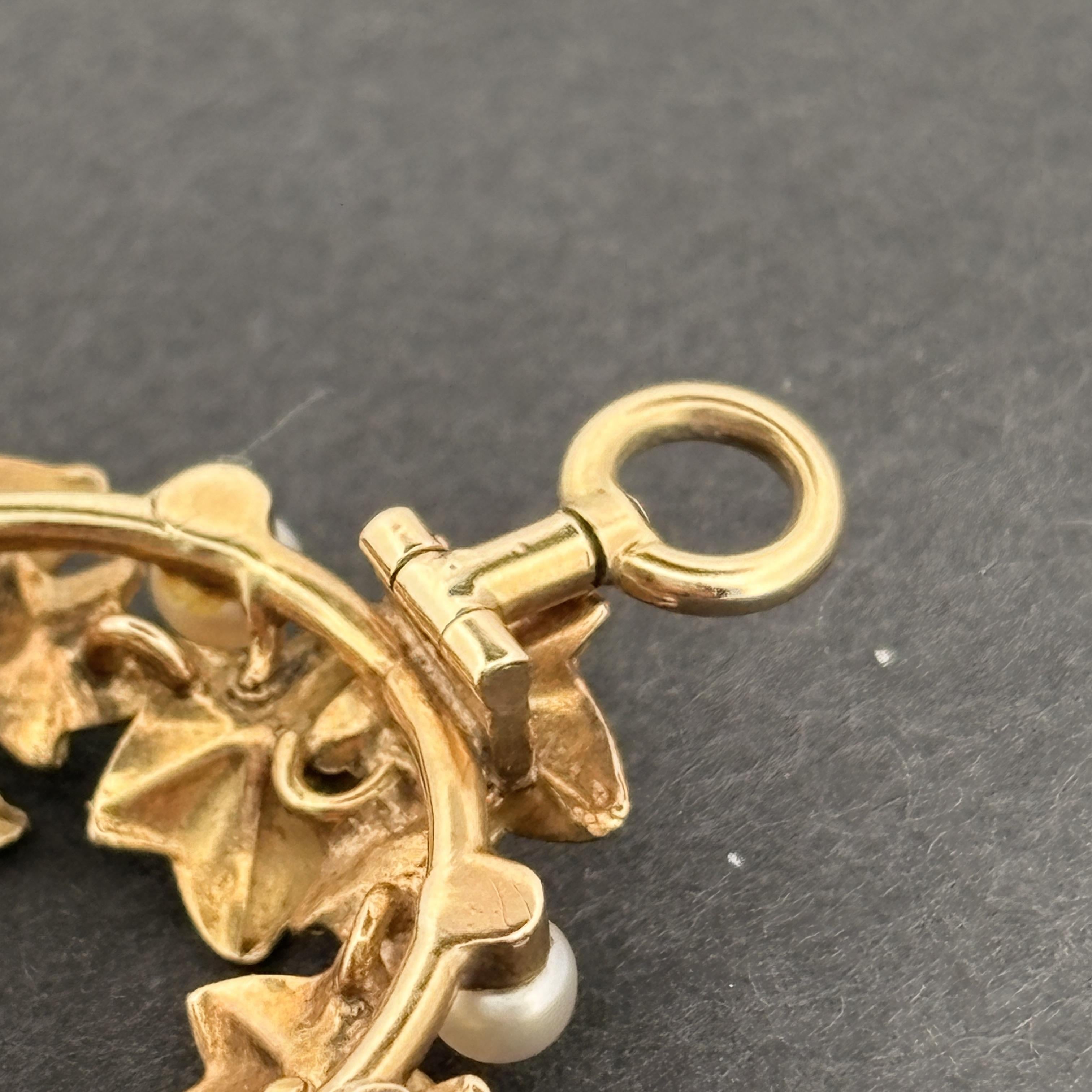 Antique Art Nouveau Pearl & Green Gold Ivy Pendant, 14k Gold