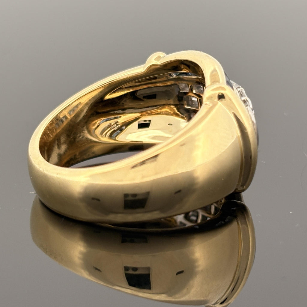 Diamond & Blue Sapphire Baguette 18k Yellow Gold Cocktail Ring