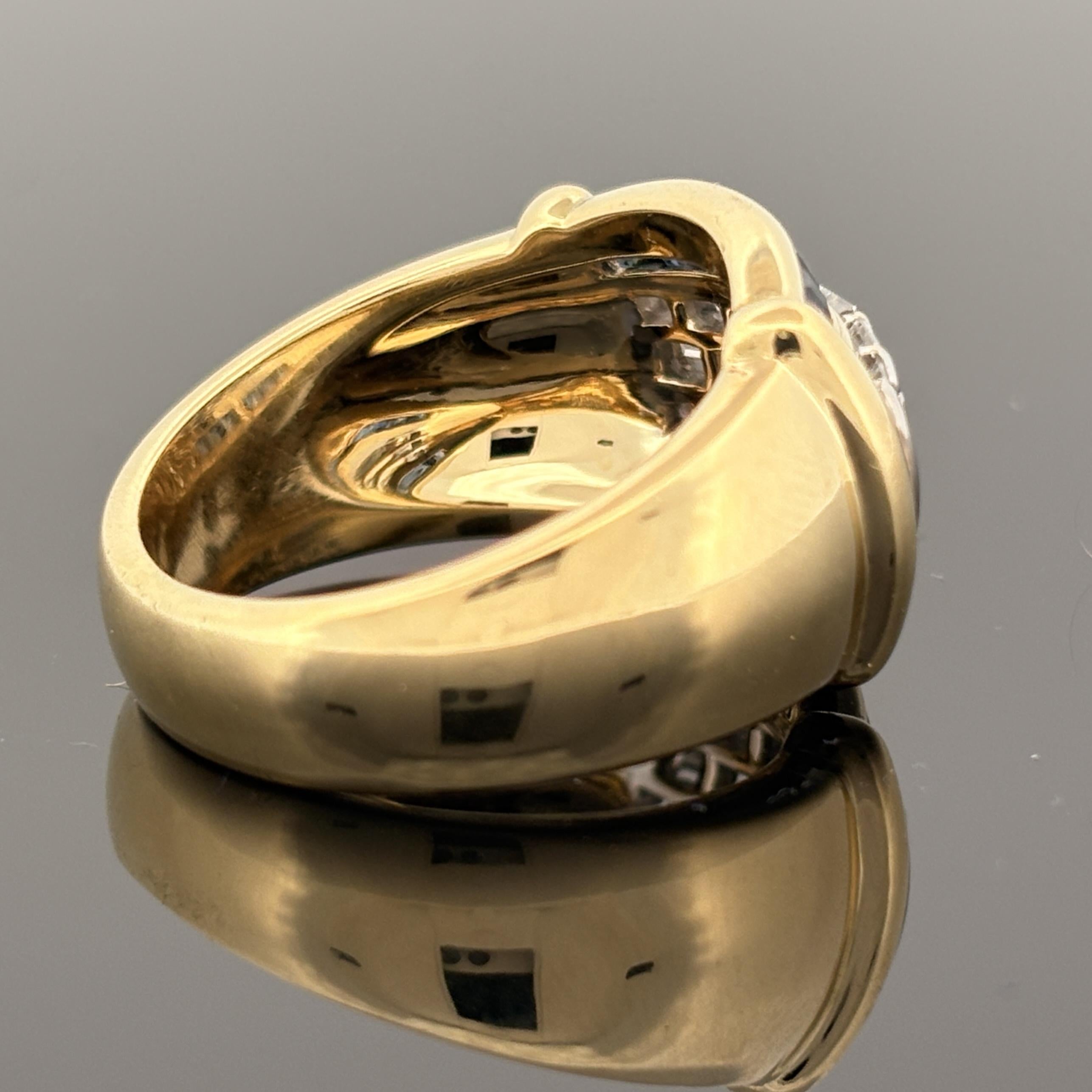 Diamond & Blue Sapphire Baguette 18k Yellow Gold Cocktail Ring