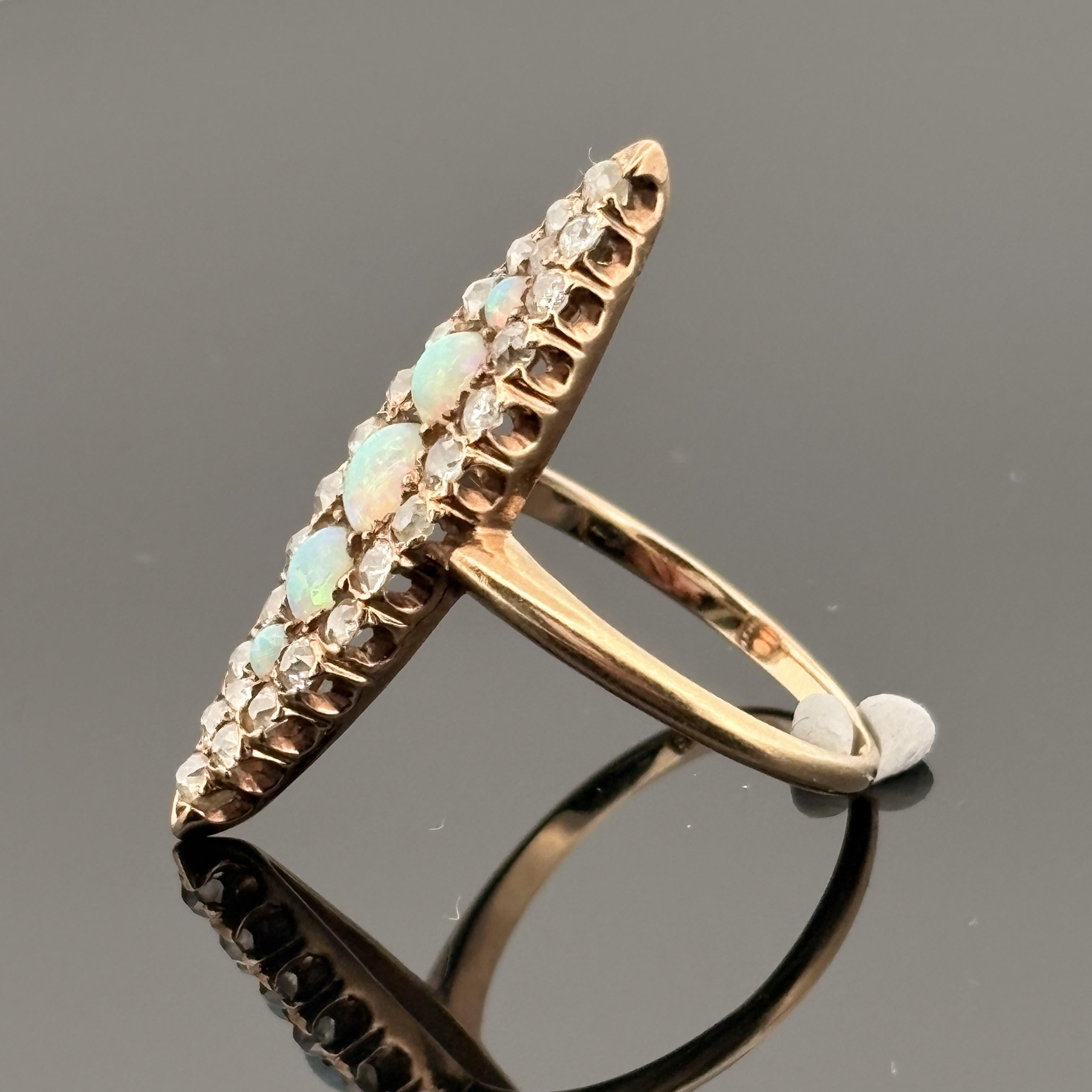 Antique Victorian Old Mine Diamond and Opal 14k Gold Cluster Ring