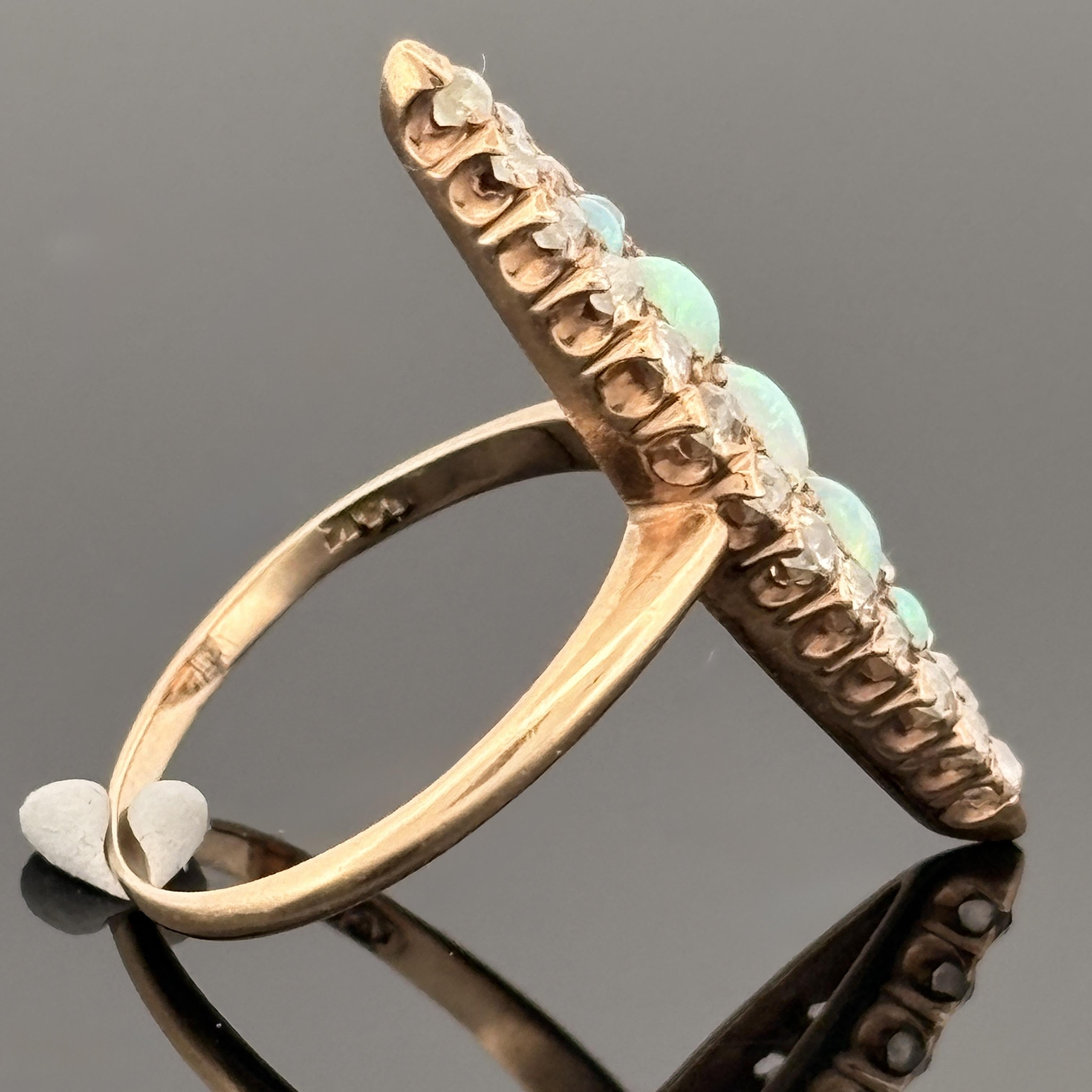 Antique Victorian Old Mine Diamond and Opal 14k Gold Cluster Ring