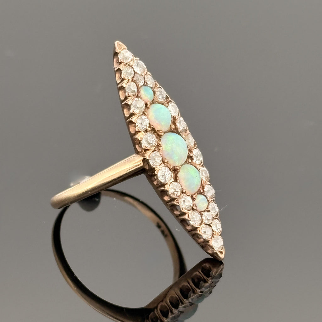 Antique Victorian Old Mine Diamond and Opal 14k Gold Cluster Ring