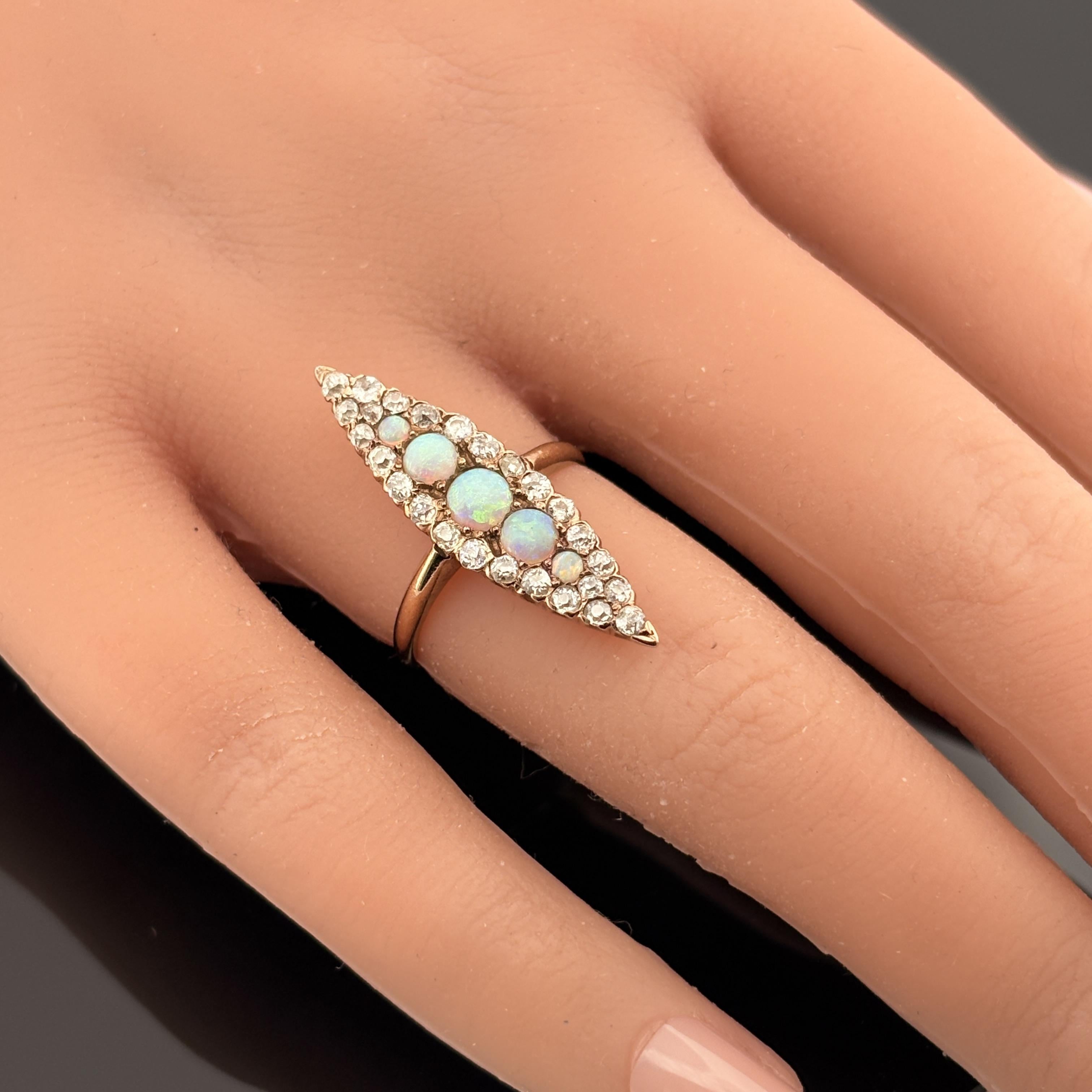 Antique Victorian Old Mine Diamond and Opal 14k Gold Cluster Ring