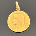 Antique Art Nouveau Blessed Virgin Mary Medal Pendant 18k Gold, French, 17.25mm