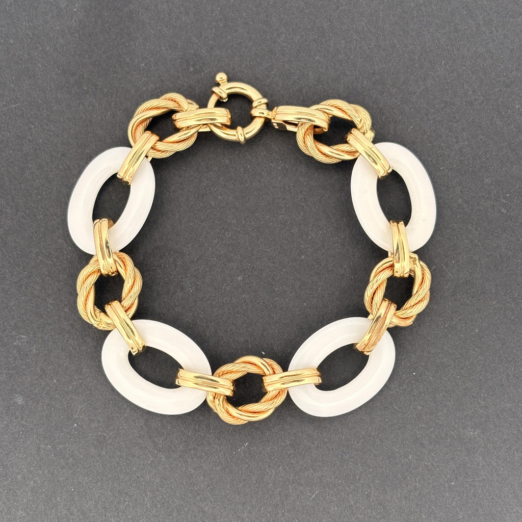 White Ceramic & 14k Gold Braided Rope Link Bracelet