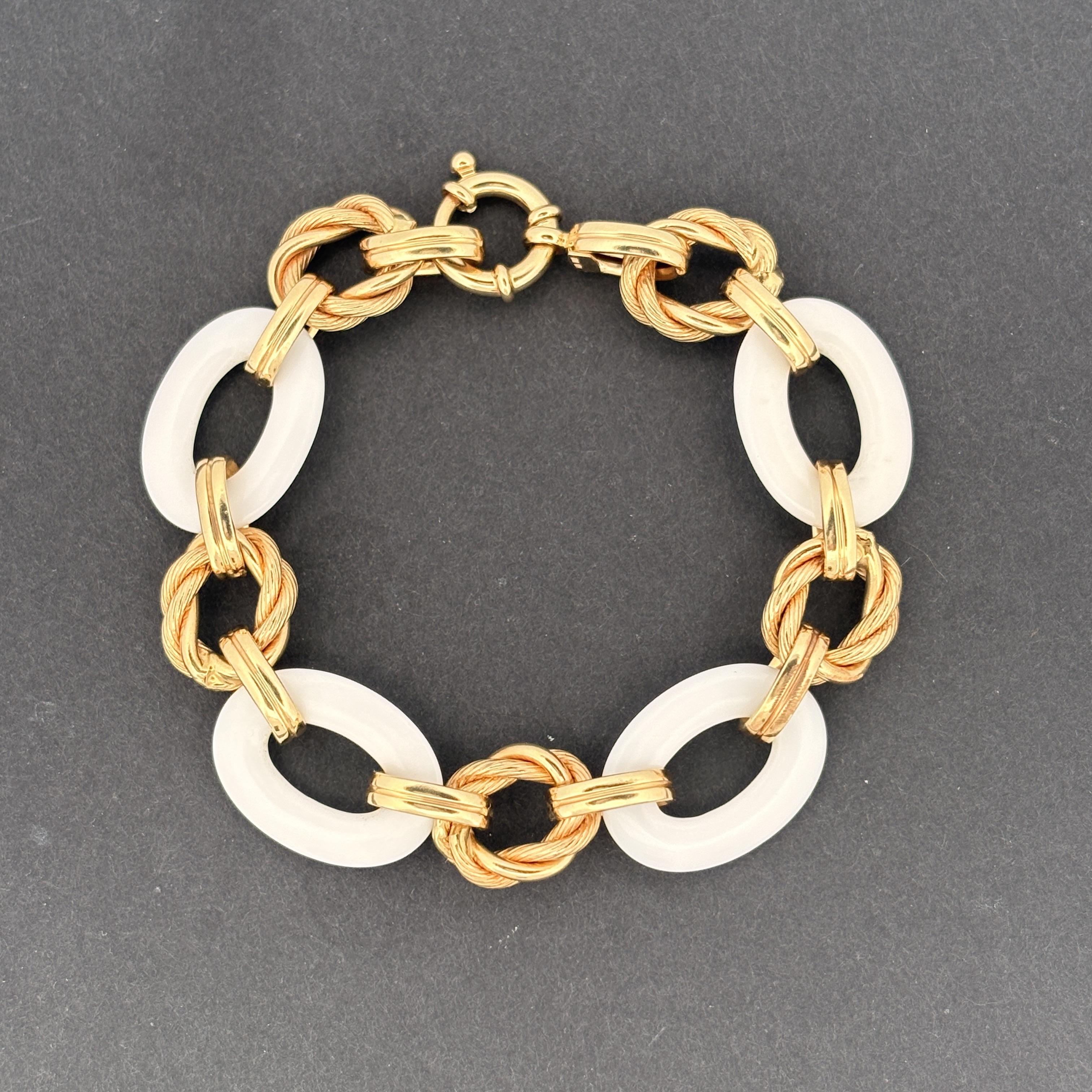 White Ceramic & 14k Gold Braided Rope Link Bracelet