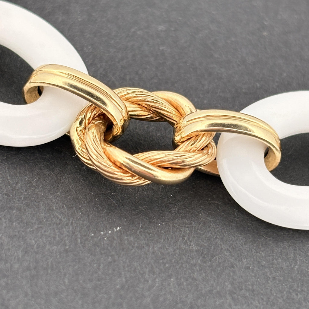 White Ceramic & 14k Gold Braided Rope Link Bracelet