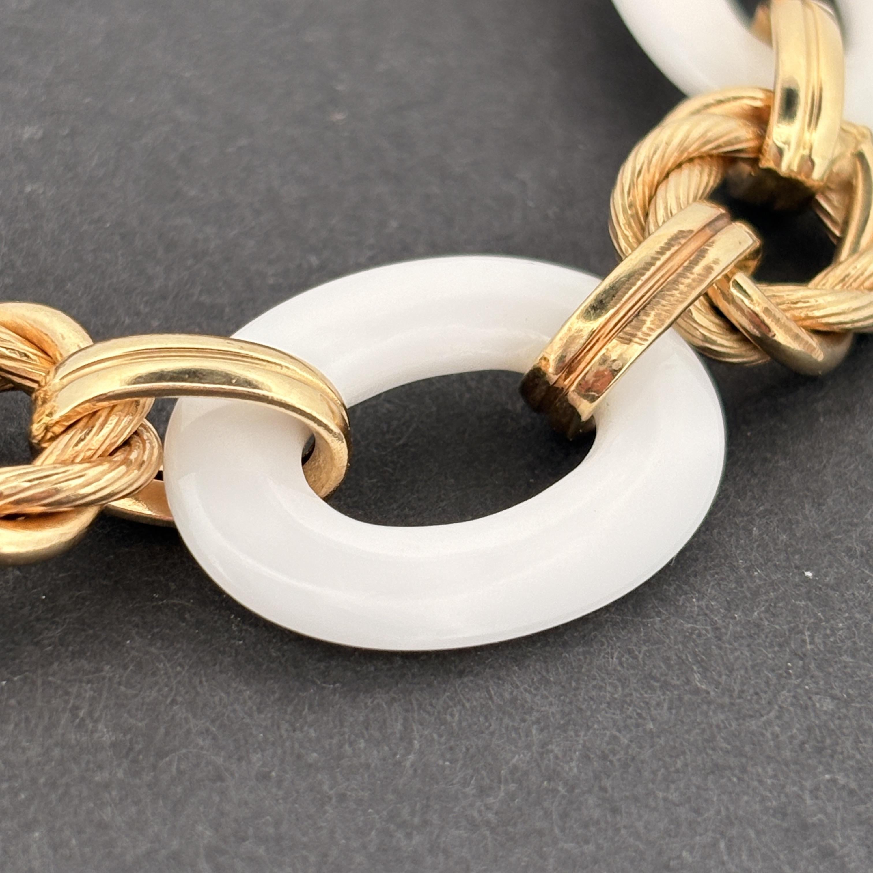White Ceramic & 14k Gold Braided Rope Link Bracelet