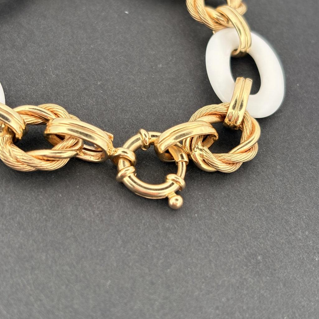 White Ceramic & 14k Gold Braided Rope Link Bracelet