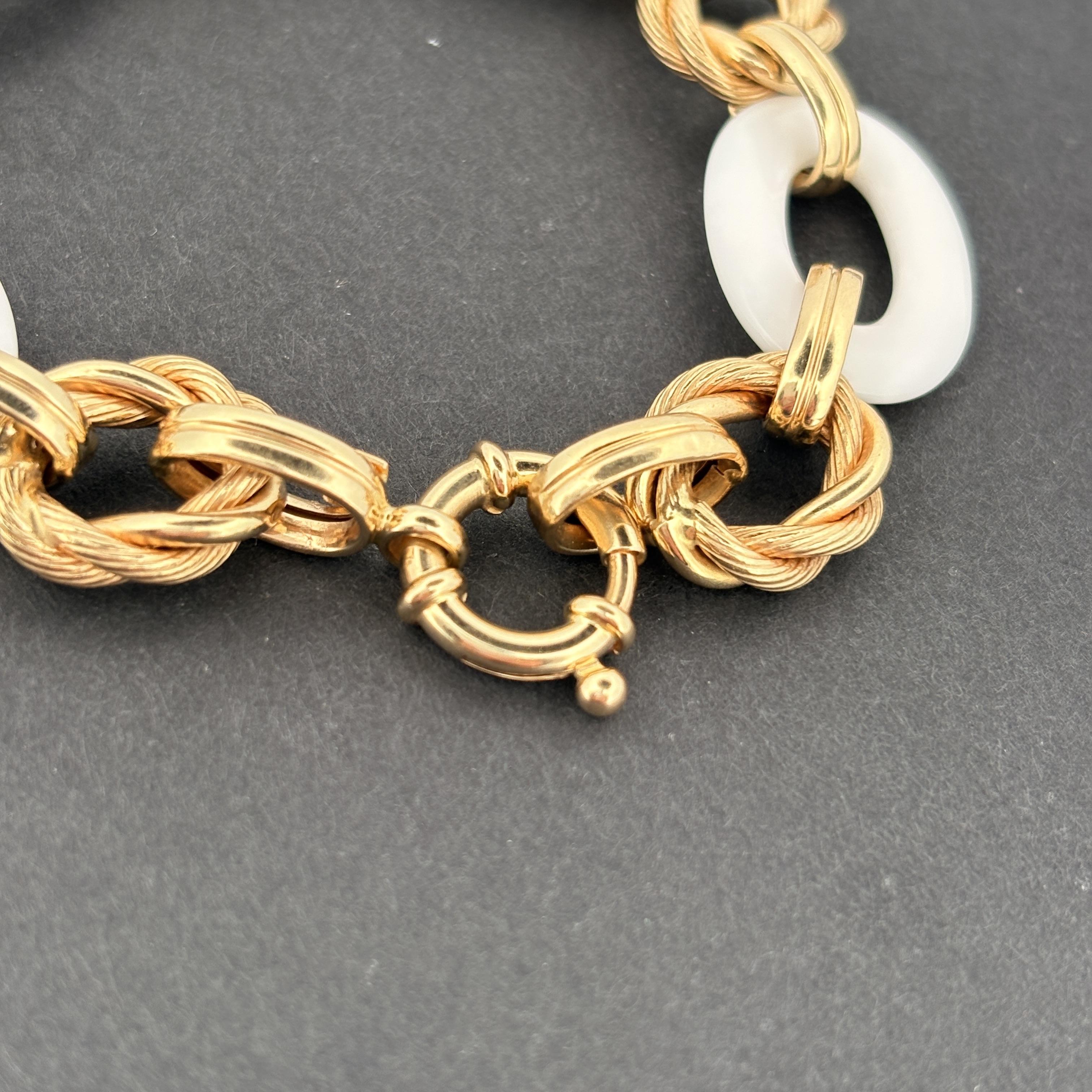 White Ceramic & 14k Gold Braided Rope Link Bracelet