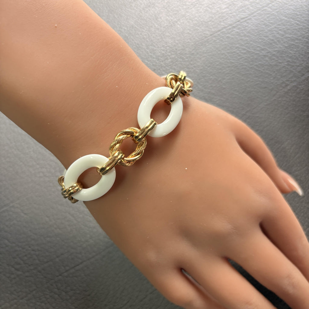 White Ceramic & 14k Gold Braided Rope Link Bracelet