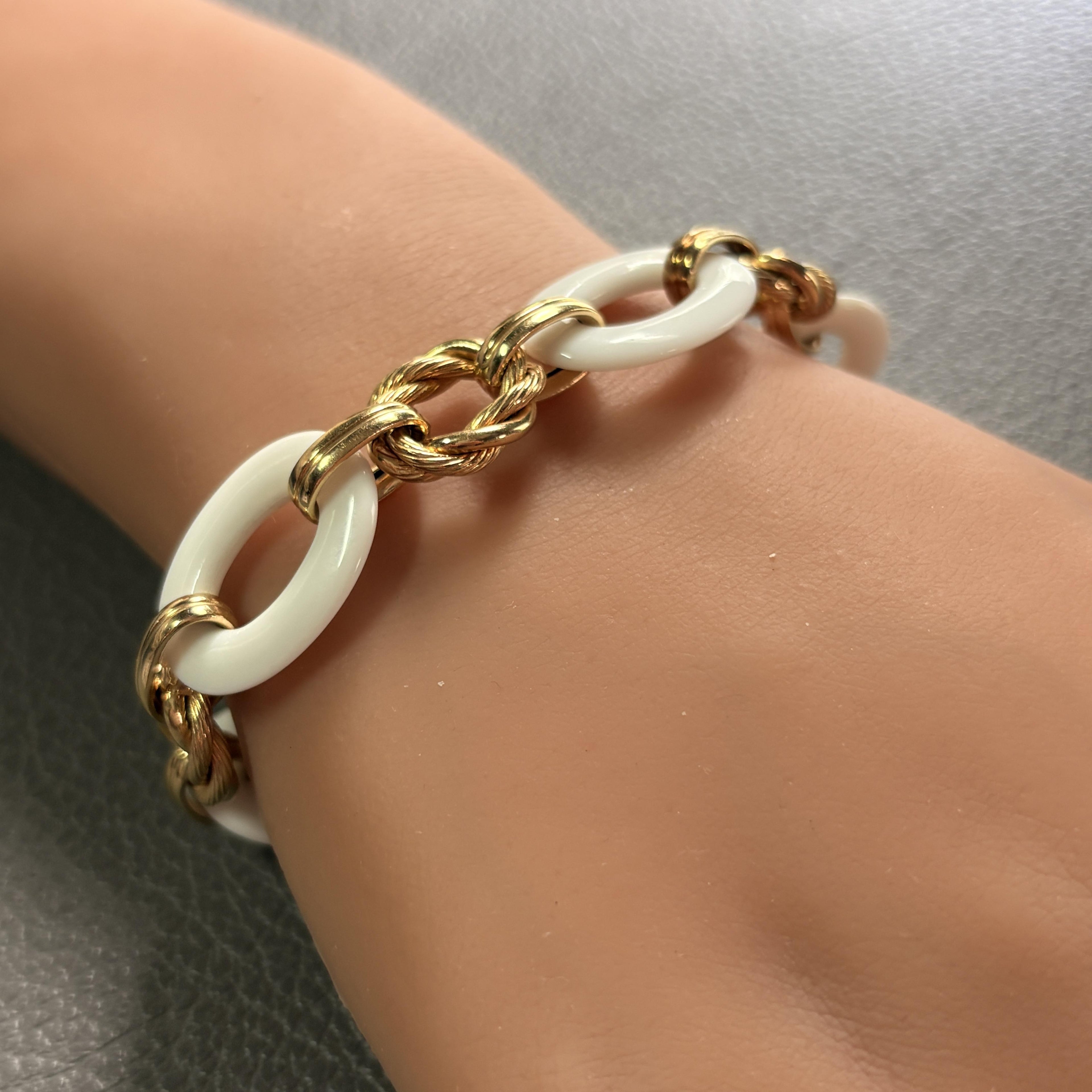 White Ceramic & 14k Gold Braided Rope Link Bracelet