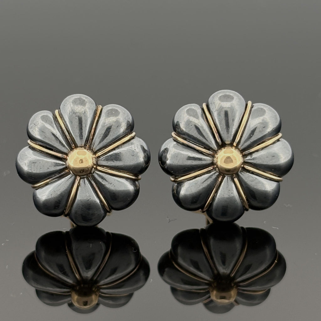 Vintage French Tiffany & Co Black Silver & 18k Gold Earrings, Lucien Vachey