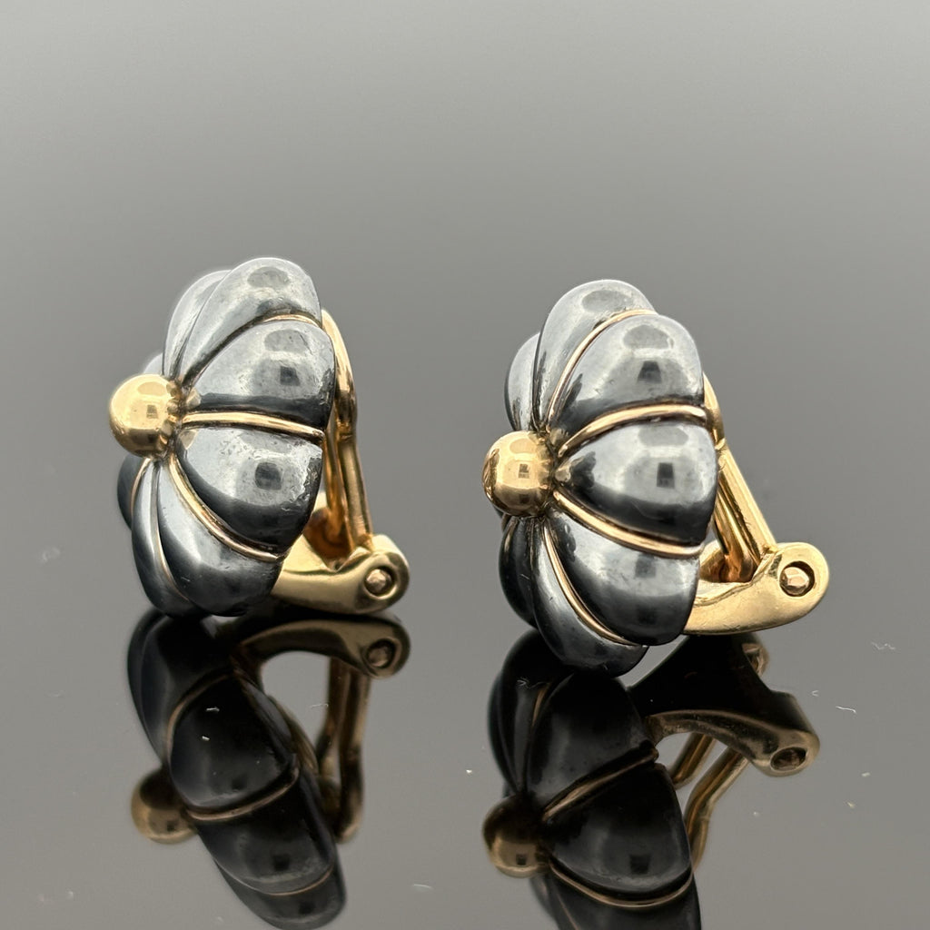Vintage French Tiffany & Co Black Silver & 18k Gold Earrings, Lucien Vachey