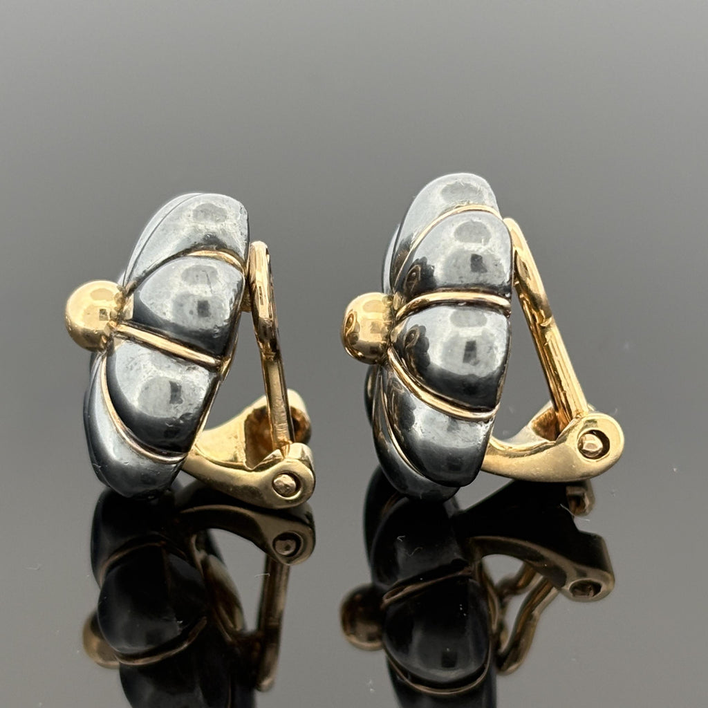Vintage French Tiffany & Co Black Silver & 18k Gold Earrings, Lucien Vachey