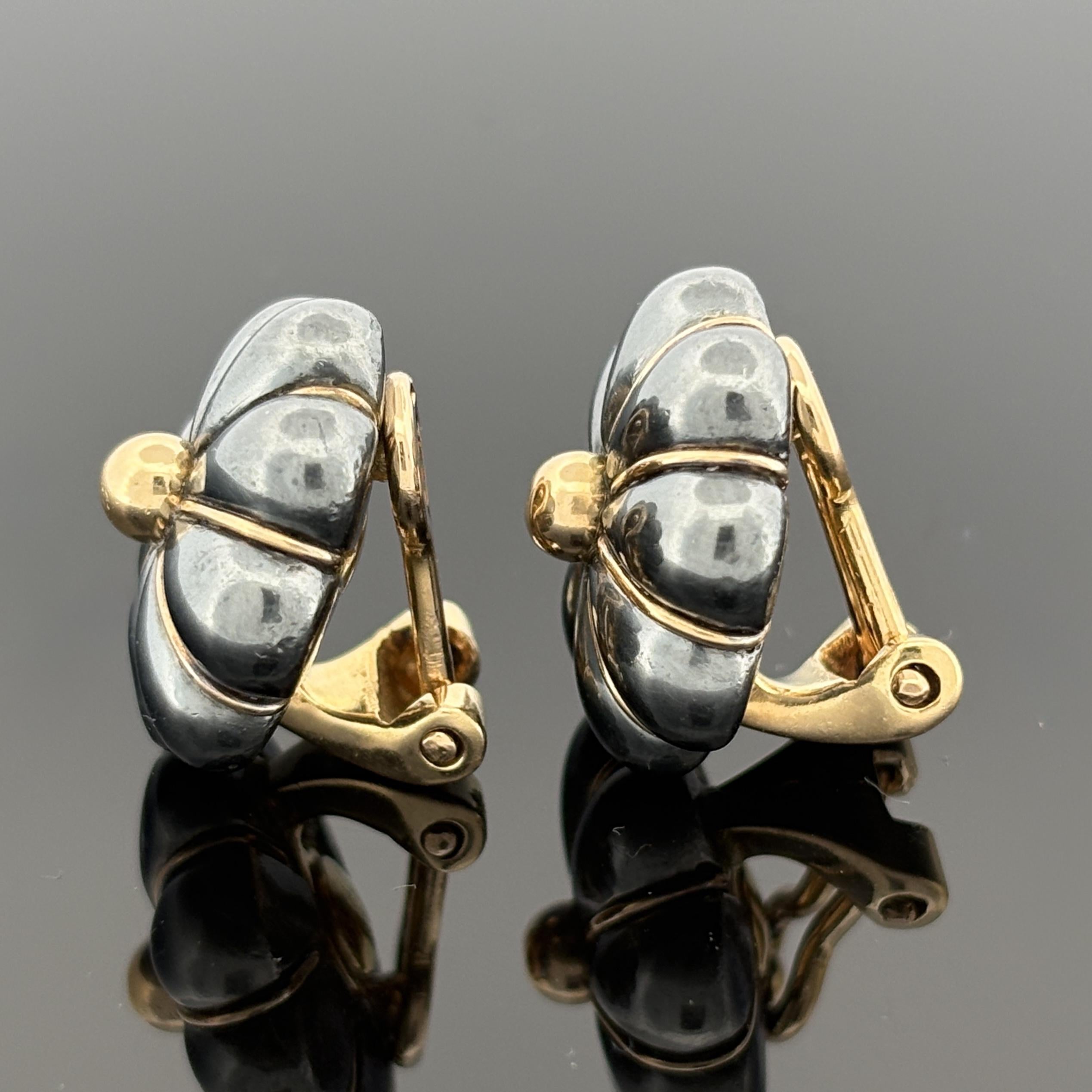 Vintage French Tiffany & Co Black Silver & 18k Gold Earrings, Lucien Vachey