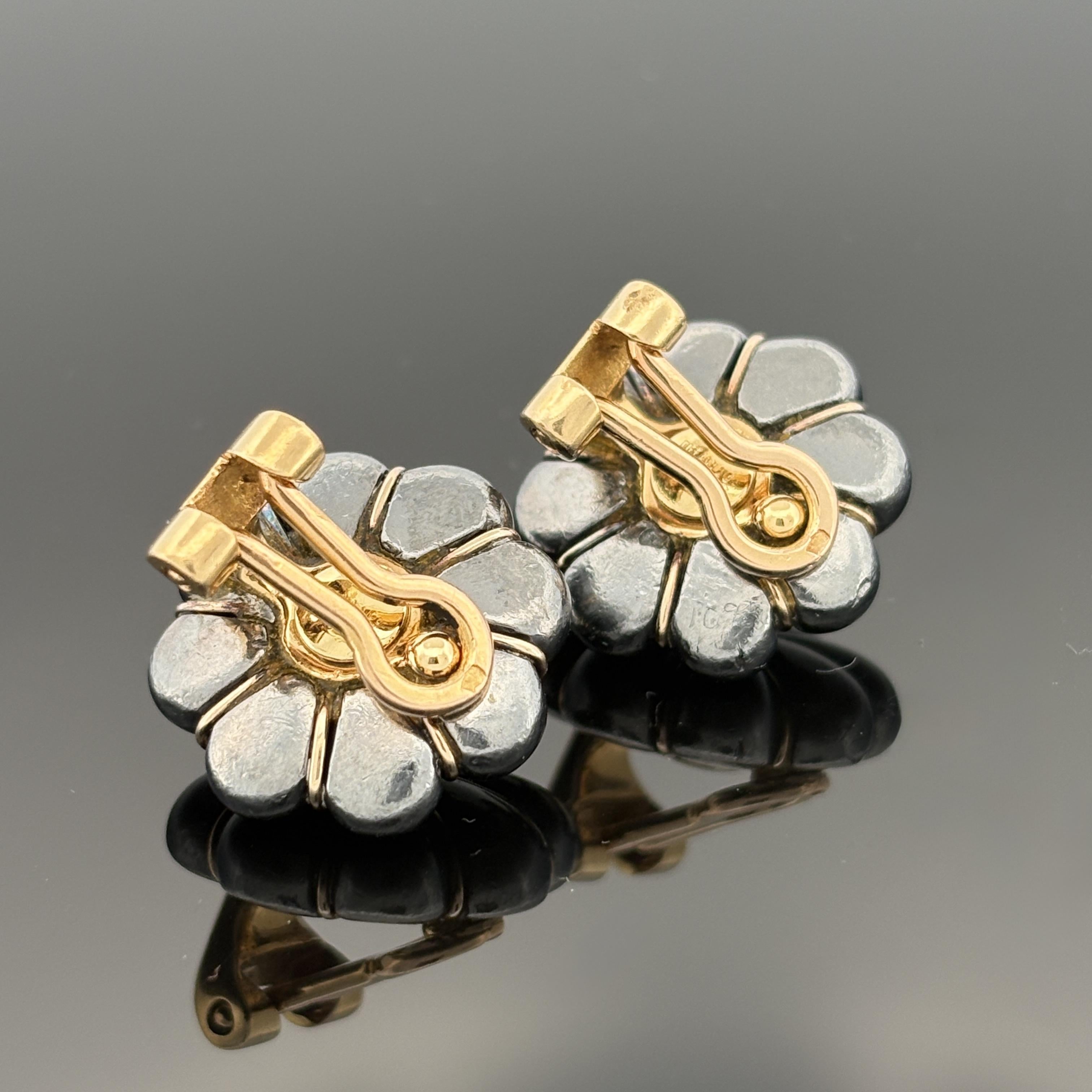 Vintage French Tiffany & Co Black Silver & 18k Gold Earrings, Lucien Vachey