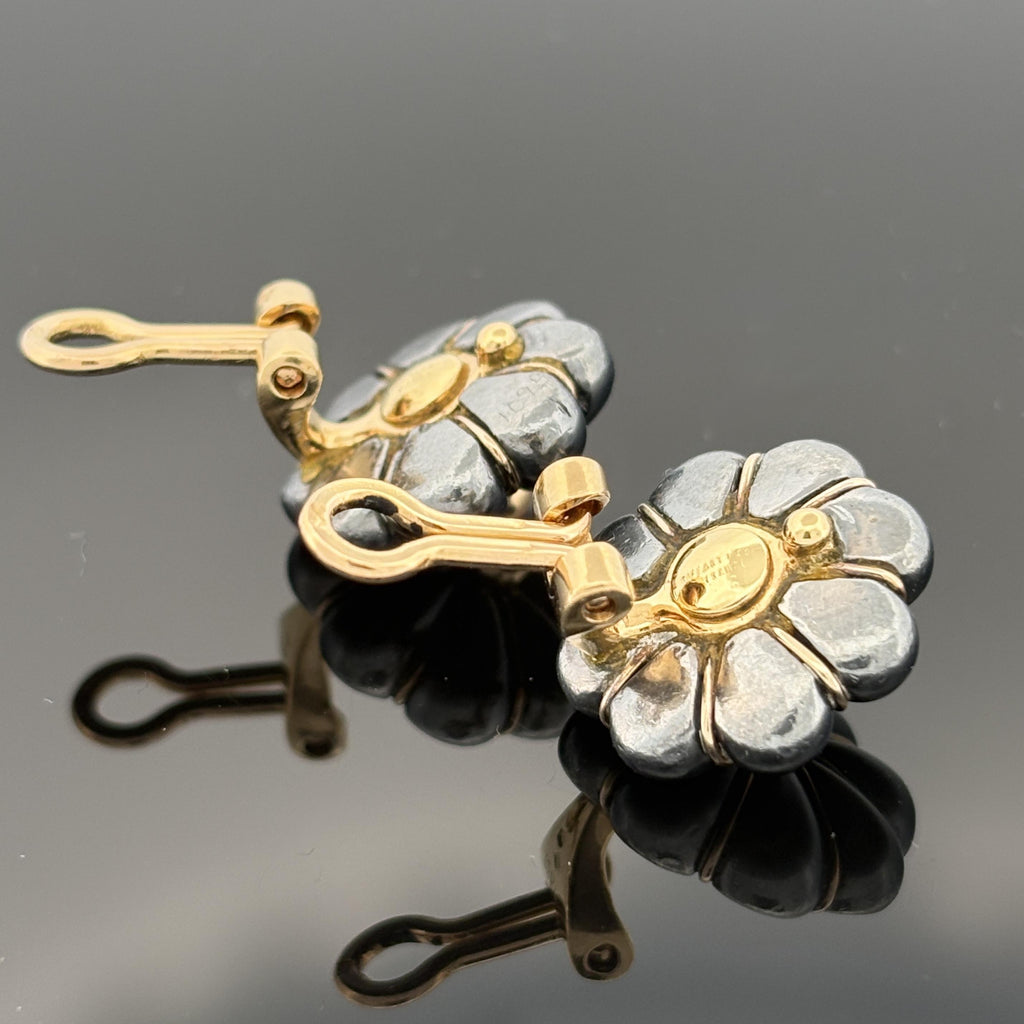 Vintage French Tiffany & Co Black Silver & 18k Gold Earrings, Lucien Vachey